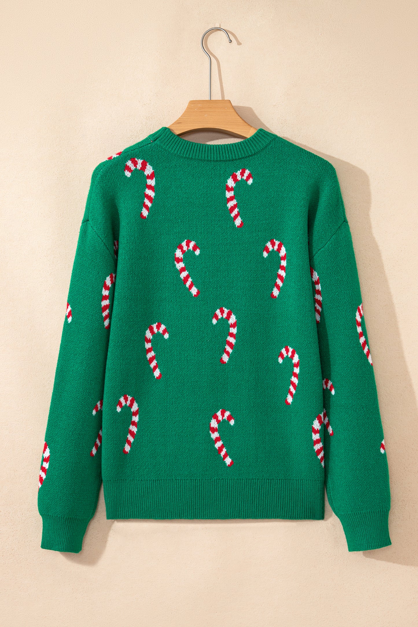 Dark Green Christmas Candy Cane Holiday Drop Shoulder Sweater-TOPS / DRESSES-[Adult]-[Female]-2022 Online Blue Zone Planet