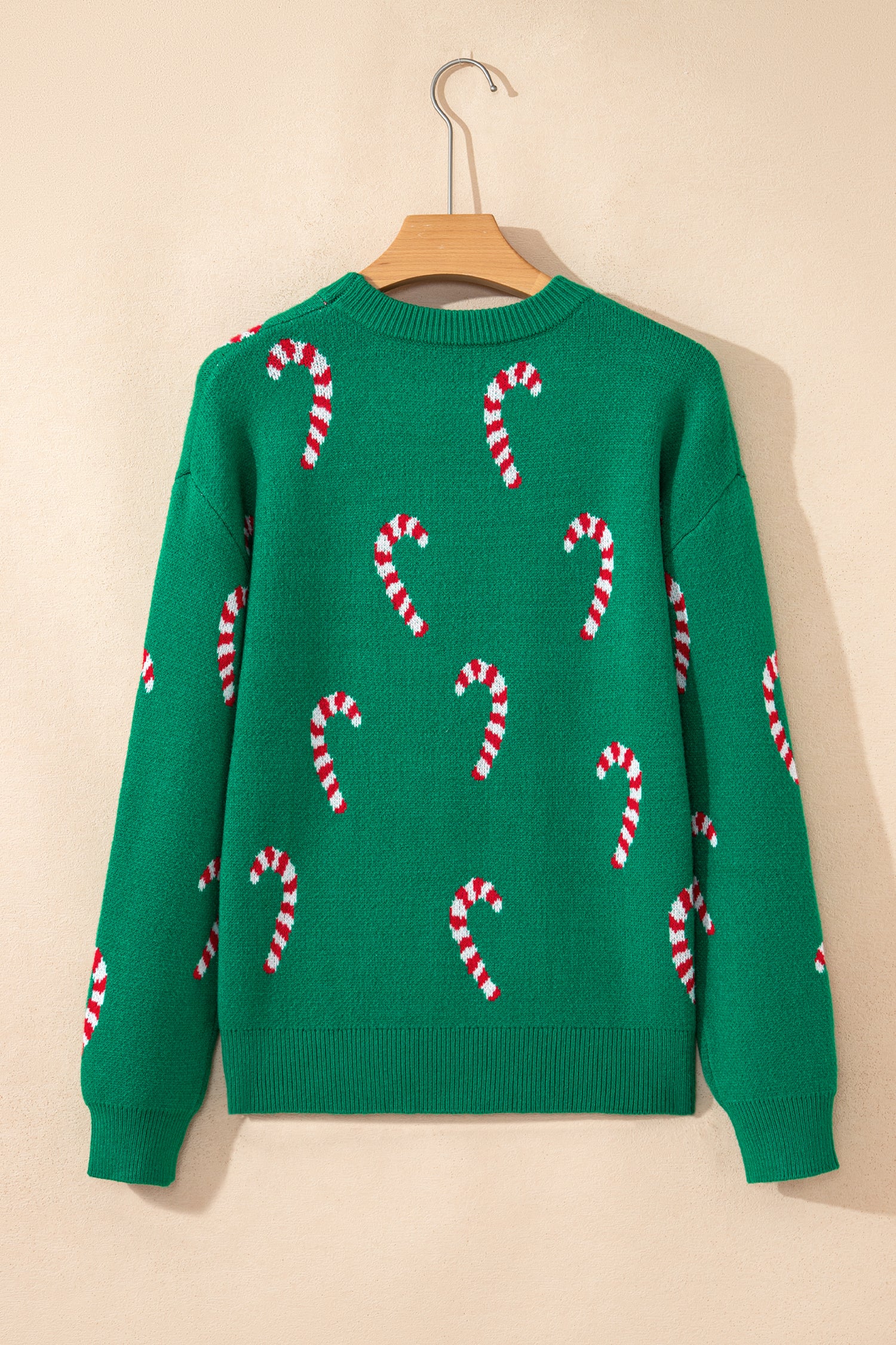 Dark Green Christmas Candy Cane Holiday Drop Shoulder Sweater-TOPS / DRESSES-[Adult]-[Female]-2022 Online Blue Zone Planet