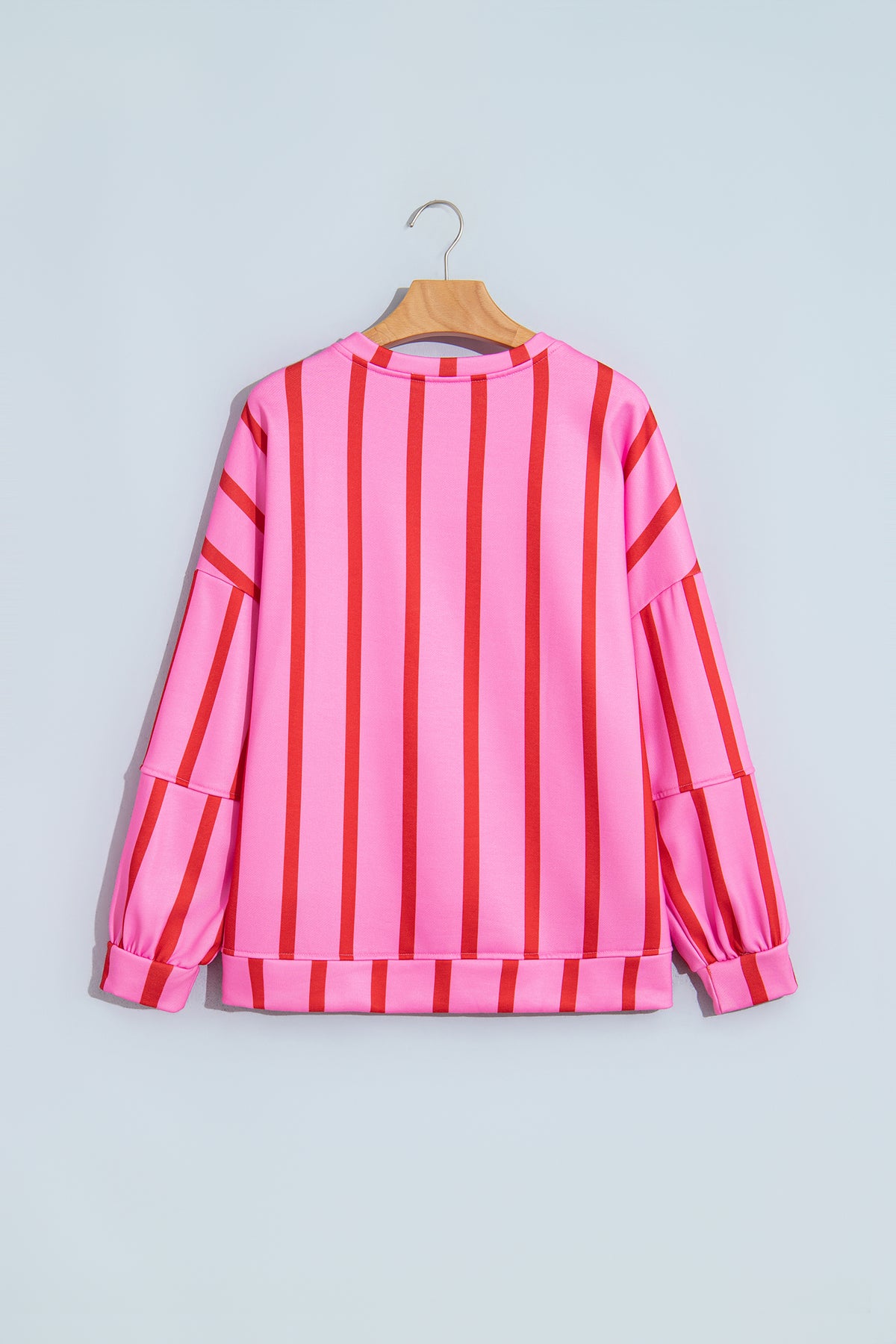 Pink Stripe Dropped Shoulder Round Neck Casual Sweatshirt-Tops/Sweatshirts & Hoodies-[Adult]-[Female]-2022 Online Blue Zone Planet