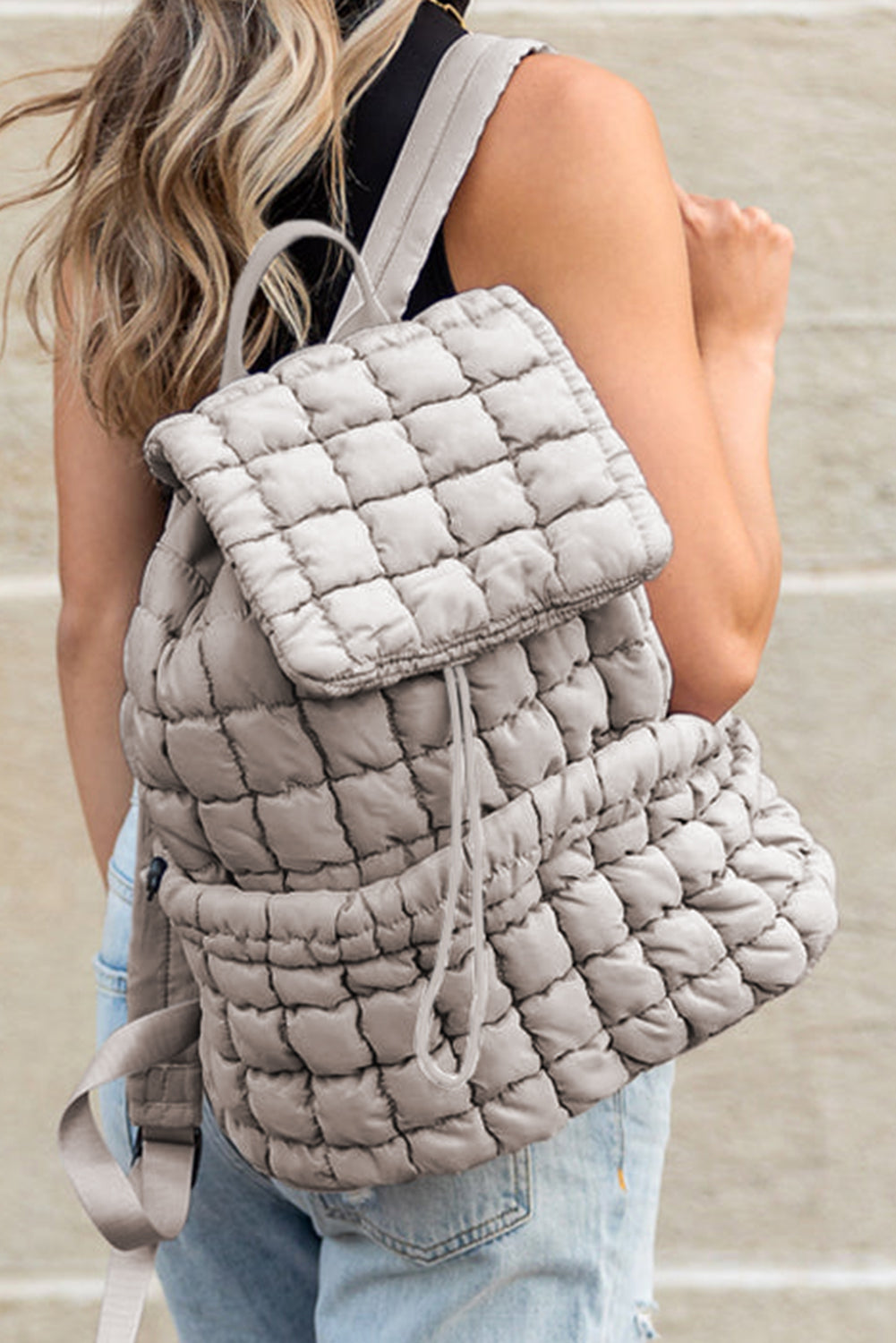 Pink Solid Flapped Quilted Puffer Backpack-Bracelets-[Adult]-[Female]-Medium Grey-ONE SIZE-2022 Online Blue Zone Planet