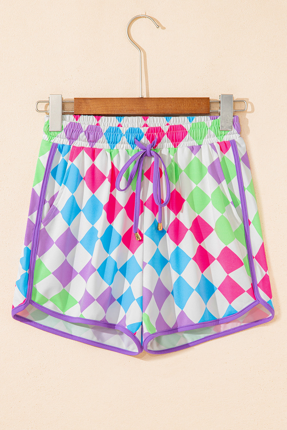 Multicolour Checkered Drawstring Elastic Waist Casual Shorts-Bottoms/Casual Shorts-[Adult]-[Female]-2022 Online Blue Zone Planet