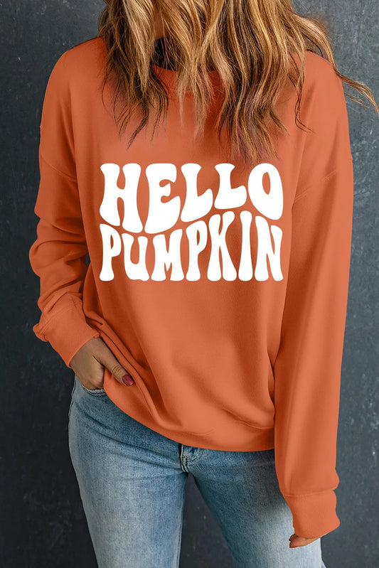 Letter Graphic Round Neck Long Sleeve Sweatshirt-TOPS / DRESSES-[Adult]-[Female]-Orange-S-2022 Online Blue Zone Planet