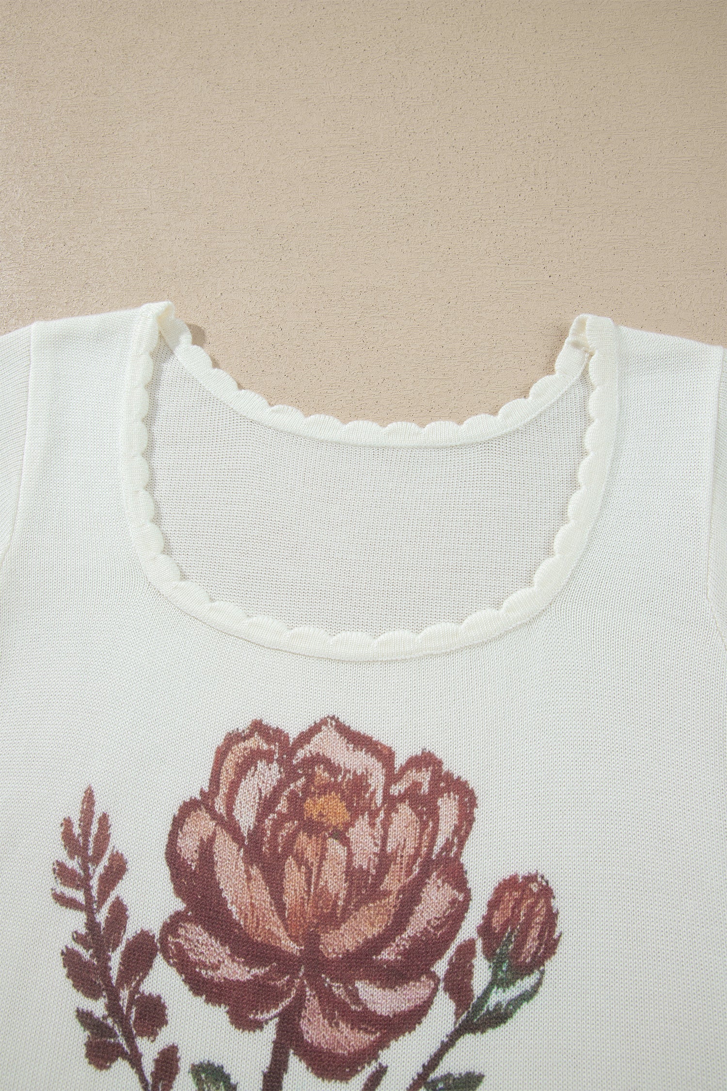 White Western Floral Print Short Sleeve Square Collar Knit Sweater-TOPS / DRESSES-[Adult]-[Female]-2022 Online Blue Zone Planet