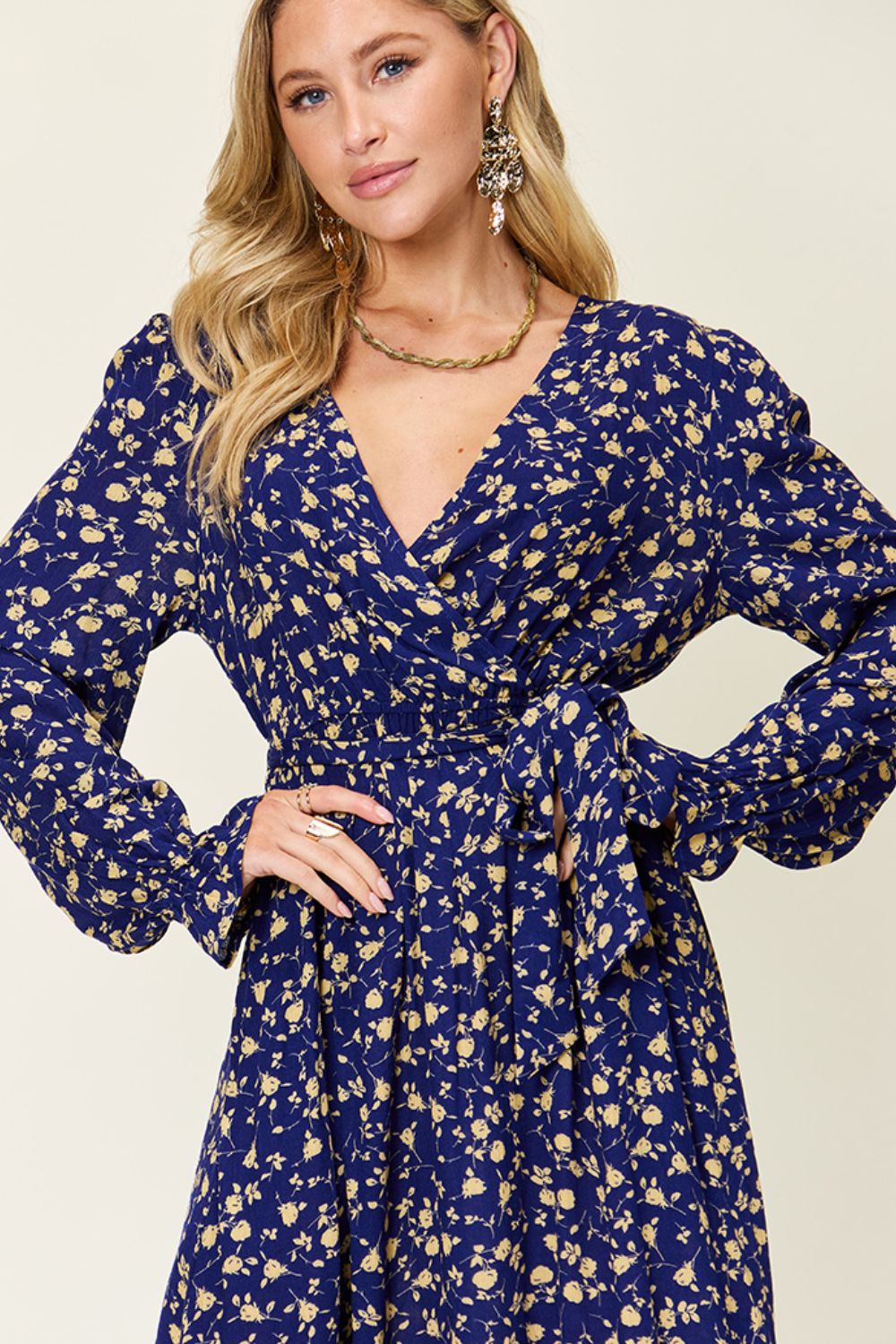 Double Take Full Size Tie Back Flounce Sleeve Dress-TOPS / DRESSES-[Adult]-[Female]-2022 Online Blue Zone Planet