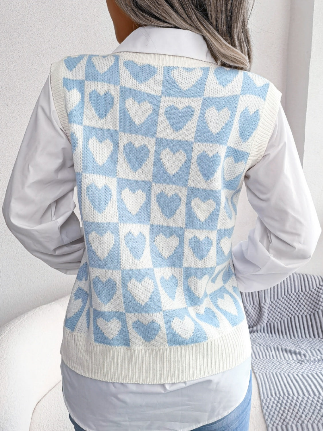 Blue Zone Planet | Heart V-Neck Sweater Vest-TOPS / DRESSES-[Adult]-[Female]-2022 Online Blue Zone Planet