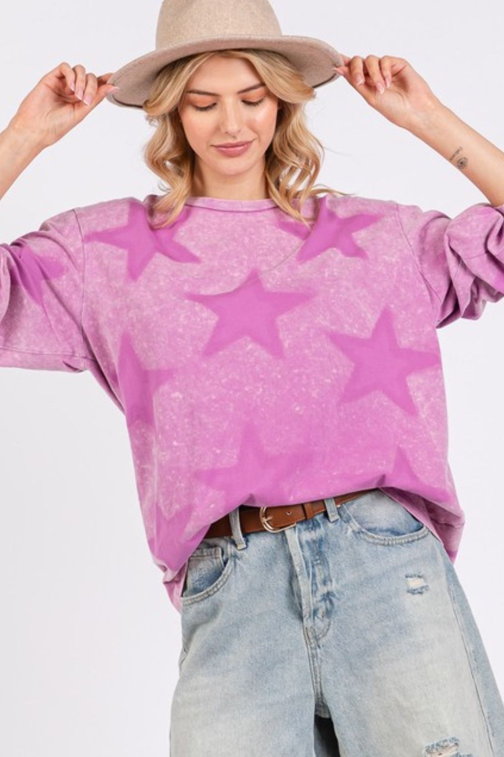 SAGE + FIG Mineral Wash Star Pattern T-Shirt-TOPS / DRESSES-[Adult]-[Female]-Moonlit Mauve-S-2022 Online Blue Zone Planet