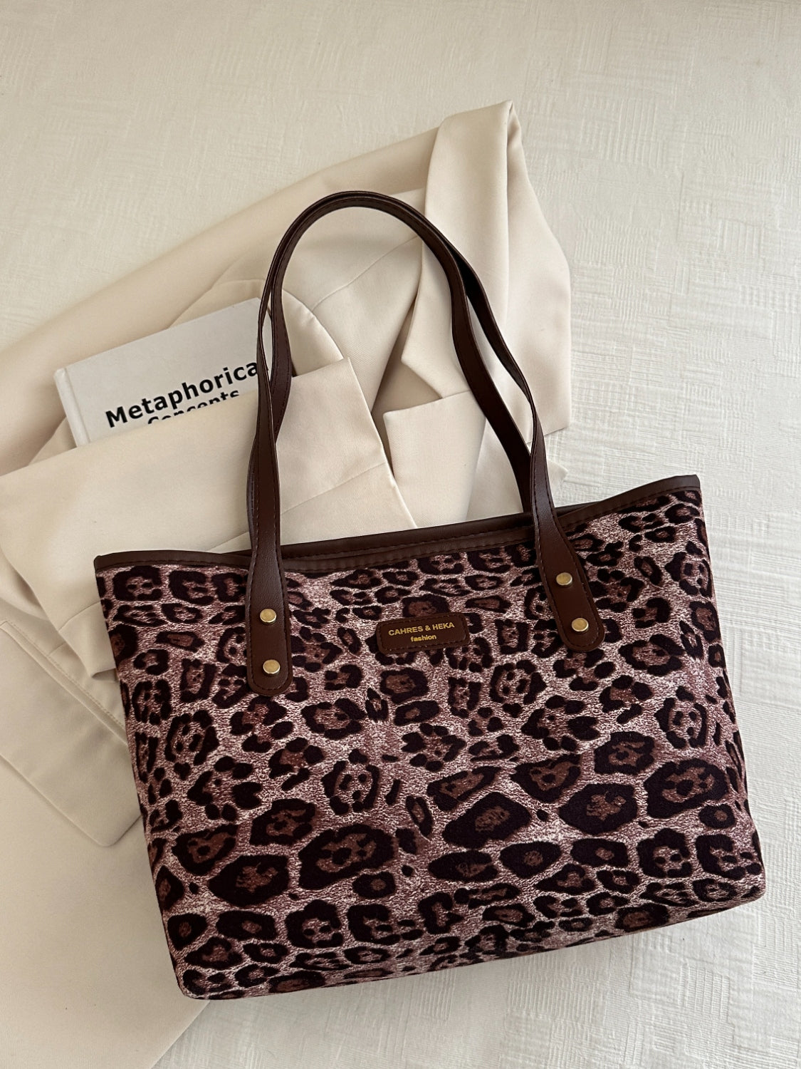 Leopard Polyester Tote Bag-HANDBAGS-[Adult]-[Female]-2022 Online Blue Zone Planet