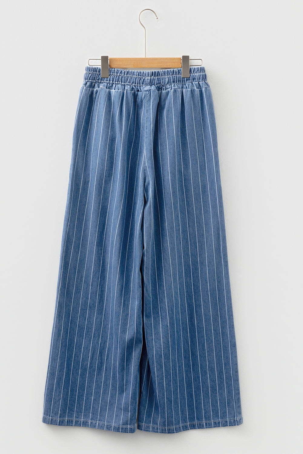Blue Stripe Chambray Wide Leg Tied Elastic Waist Trousers-Bottoms/Pants & Culotte-[Adult]-[Female]-2022 Online Blue Zone Planet