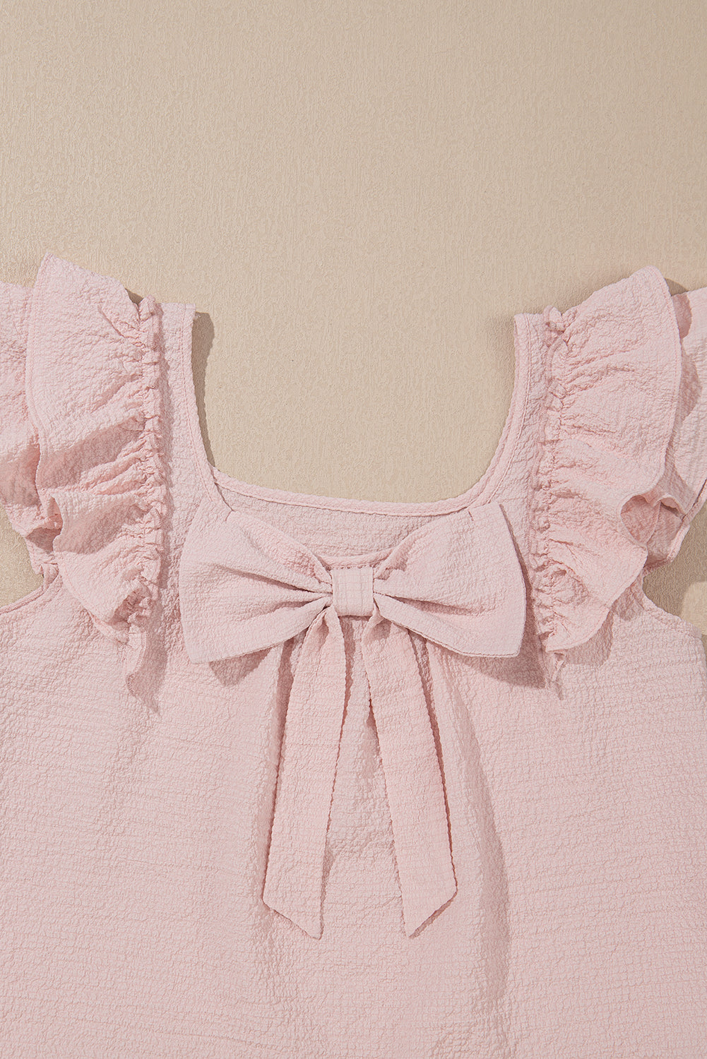 Gossamer Pink Textured Bow Frilled Ruffle Sleeve Blouse-Blouses-[Adult]-[Female]-2022 Online Blue Zone Planet