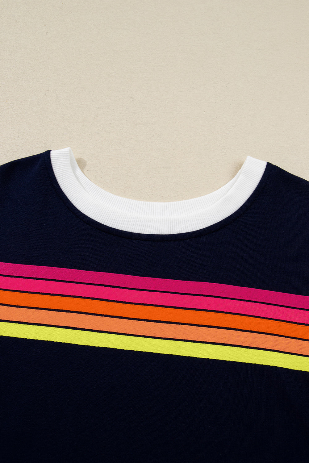 Bluing Colorful Striped Accent Varsity Long Sleeve Pullover and Shorts Matching Set-Two Piece Sets/Short Sets-[Adult]-[Female]-2022 Online Blue Zone Planet