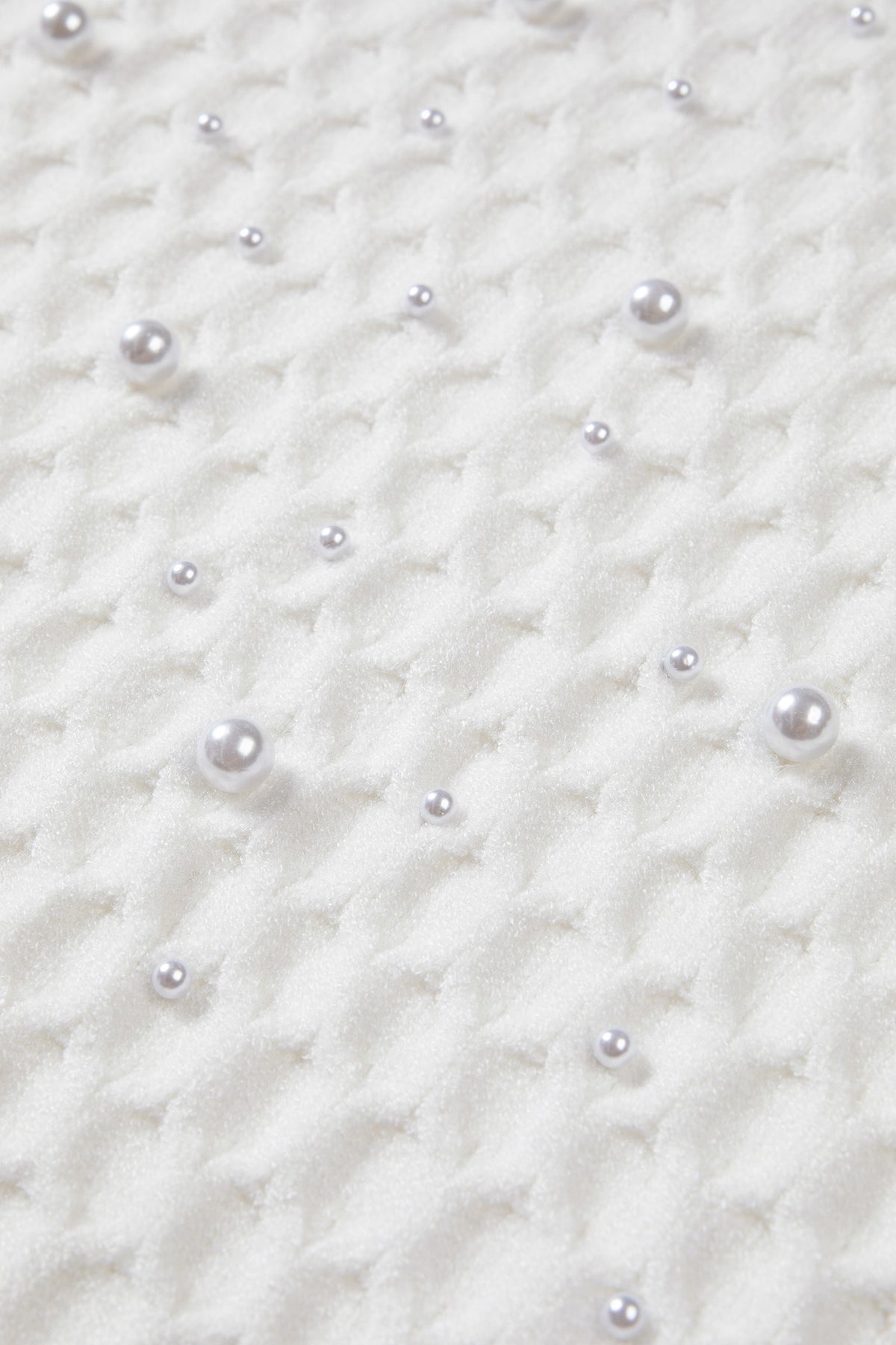 White Solid Textured Knit Pearl Embellished Pullover Sweater-TOPS / DRESSES-[Adult]-[Female]-2022 Online Blue Zone Planet