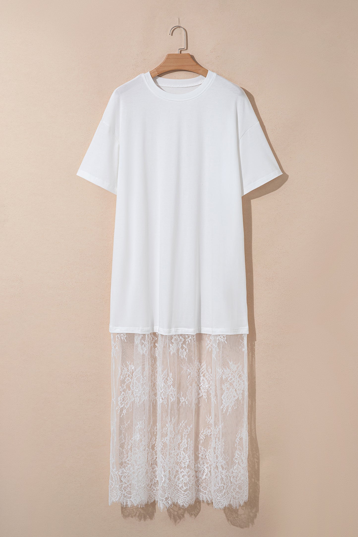 White Floral Patchwork Short Sleeve T Shirt Loose Maxi Dress-TOPS / DRESSES-[Adult]-[Female]-2022 Online Blue Zone Planet