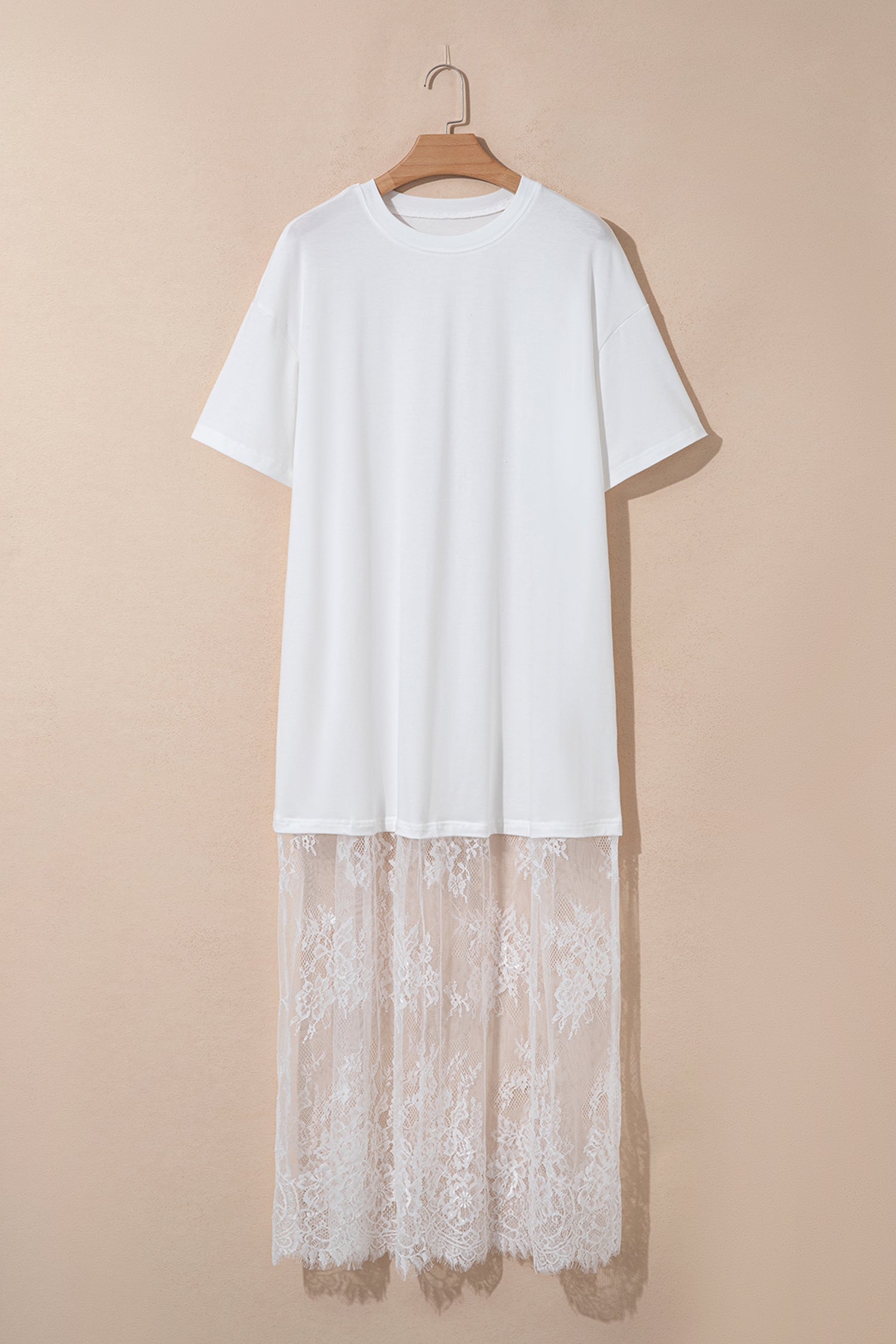 White Floral Patchwork Short Sleeve T Shirt Loose Maxi Dress-TOPS / DRESSES-[Adult]-[Female]-2022 Online Blue Zone Planet
