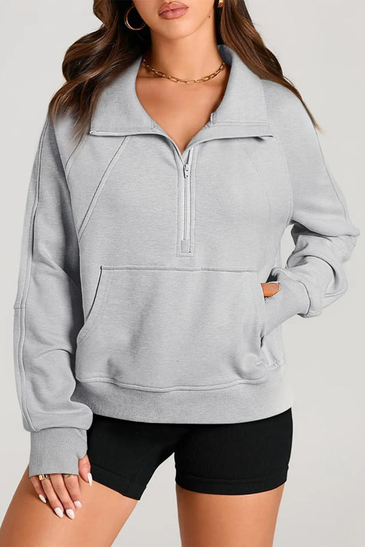 Half Zip Long Sleeve Sweatshirt-TOPS / DRESSES-[Adult]-[Female]-Light Gray-S-2022 Online Blue Zone Planet