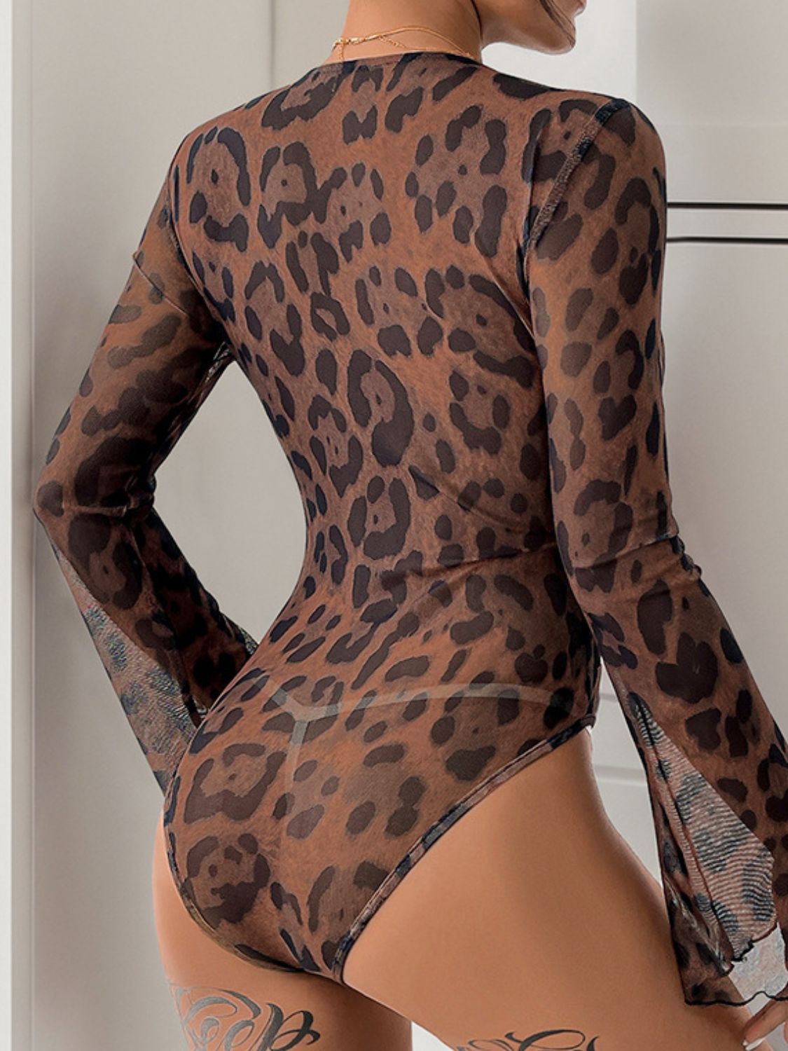 Perfee Leopard V-Neck Lace Bodysuit-TOPS / DRESSES-[Adult]-[Female]-2022 Online Blue Zone Planet