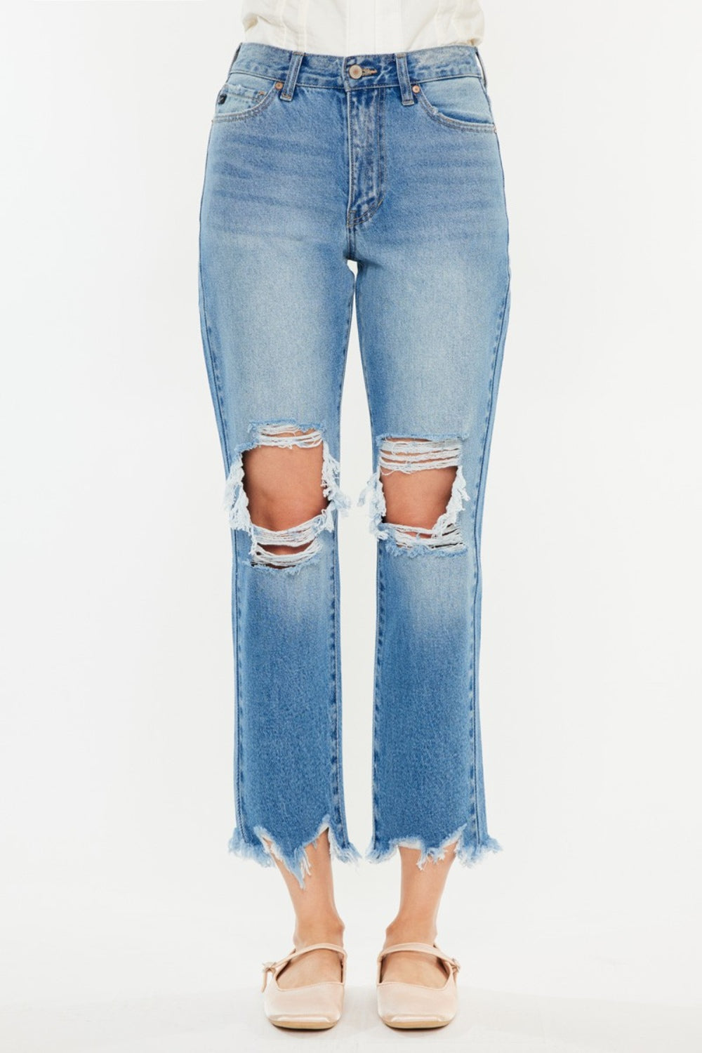 Blue Zone Planet | Kancan Distressed Frayed Hem Cropped Jeans-TOPS / DRESSES-[Adult]-[Female]-2022 Online Blue Zone Planet