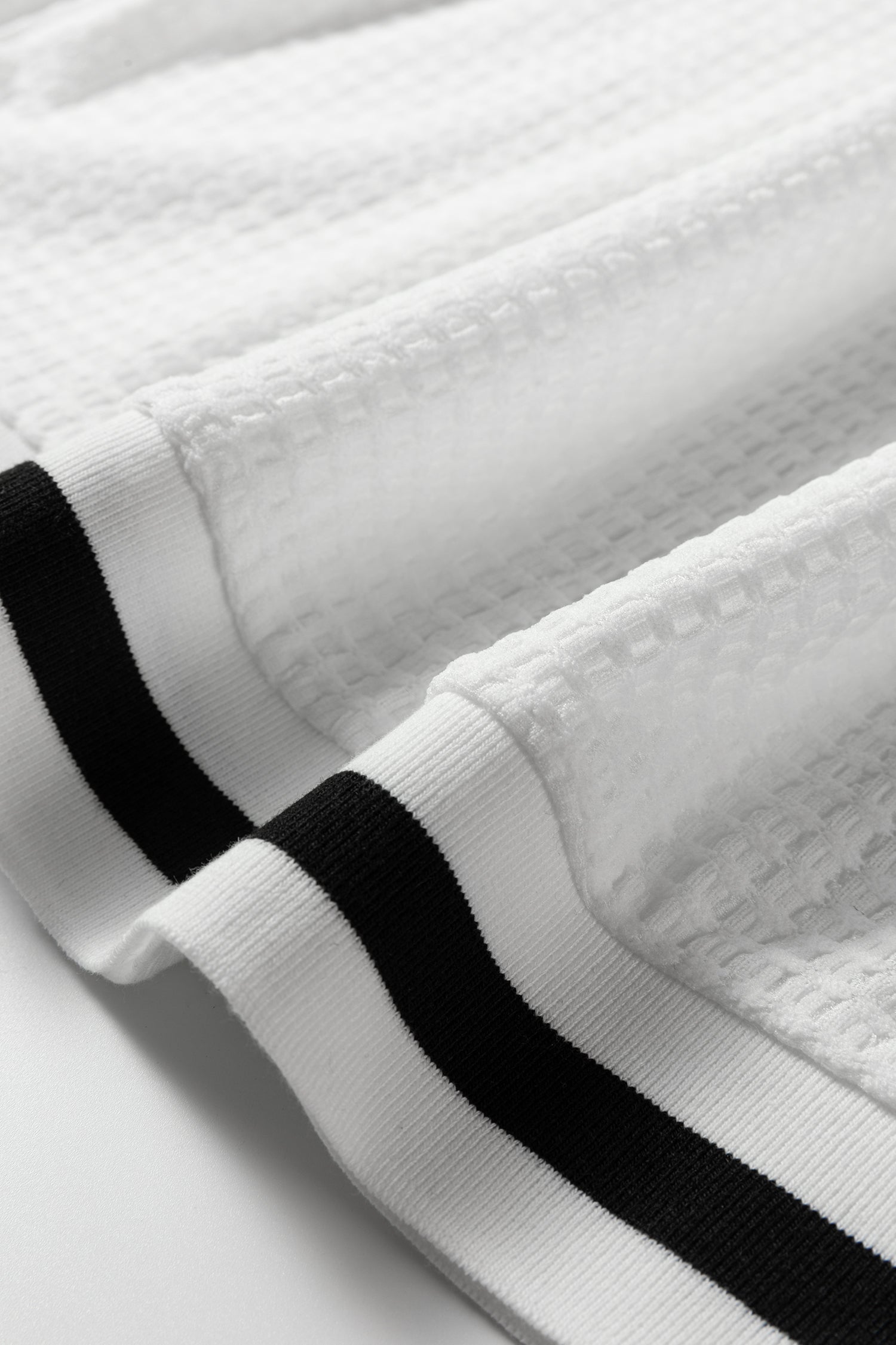 White Textured Knit Preppy Striped Trim V Neck Pullover Waffle Top-Tops/Long Sleeve Tops-[Adult]-[Female]-2022 Online Blue Zone Planet