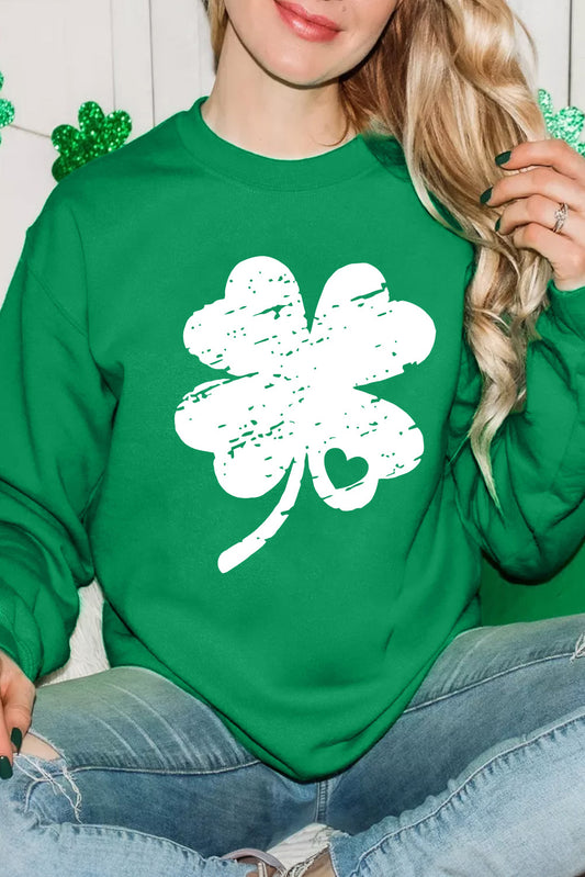 Dark Green St. Patricks Lucky Clover Graphic Sweatshirt-Graphic/Graphic Sweatshirts-[Adult]-[Female]-Dark Green-S-2022 Online Blue Zone Planet