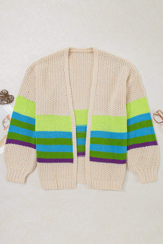 Parchment Color Block Crochet Open Front Plus Size Cardigan-Plus Size/Plus Size Sweaters & Cardigans-[Adult]-[Female]-2022 Online Blue Zone Planet