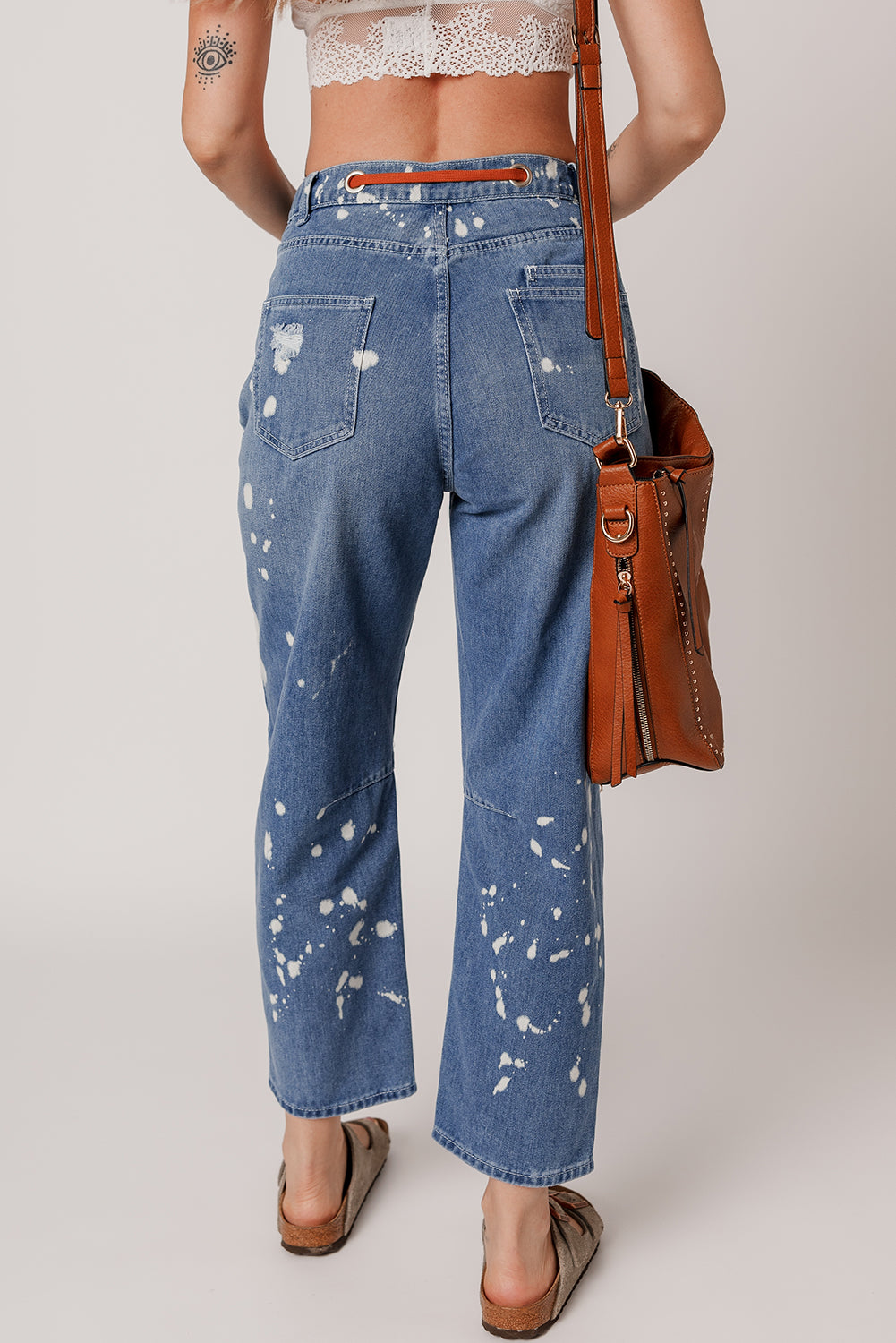 Ashleigh Blue Ripped Splattering Paint Rope Waist Cropped Straight Jeans-Bottoms/Jeans-[Adult]-[Female]-2022 Online Blue Zone Planet