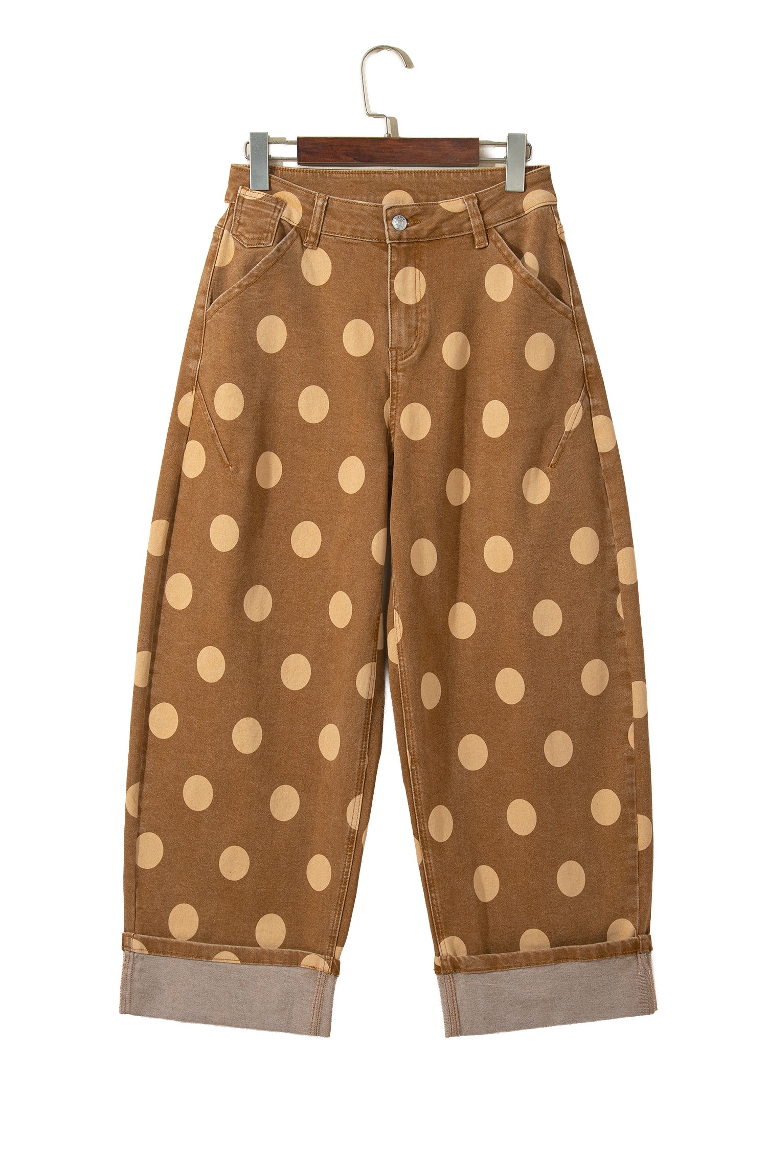 Sky Blue Polka Dot Ankle-Length Metal Button Casual Jeans-Bottoms/Jeans-[Adult]-[Female]-2022 Online Blue Zone Planet