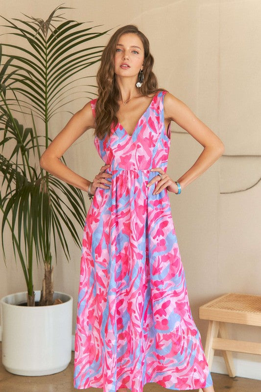 ADORA Abstract Floral V-Neck Maxi Dress-TOPS / DRESSES-[Adult]-[Female]-2022 Online Blue Zone Planet