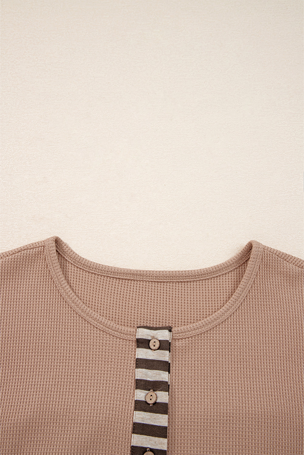 Straw Yellow Waffle Stripe Plaid Patchwork Henley Knit Top-Tops/Long Sleeve Tops-[Adult]-[Female]-2022 Online Blue Zone Planet