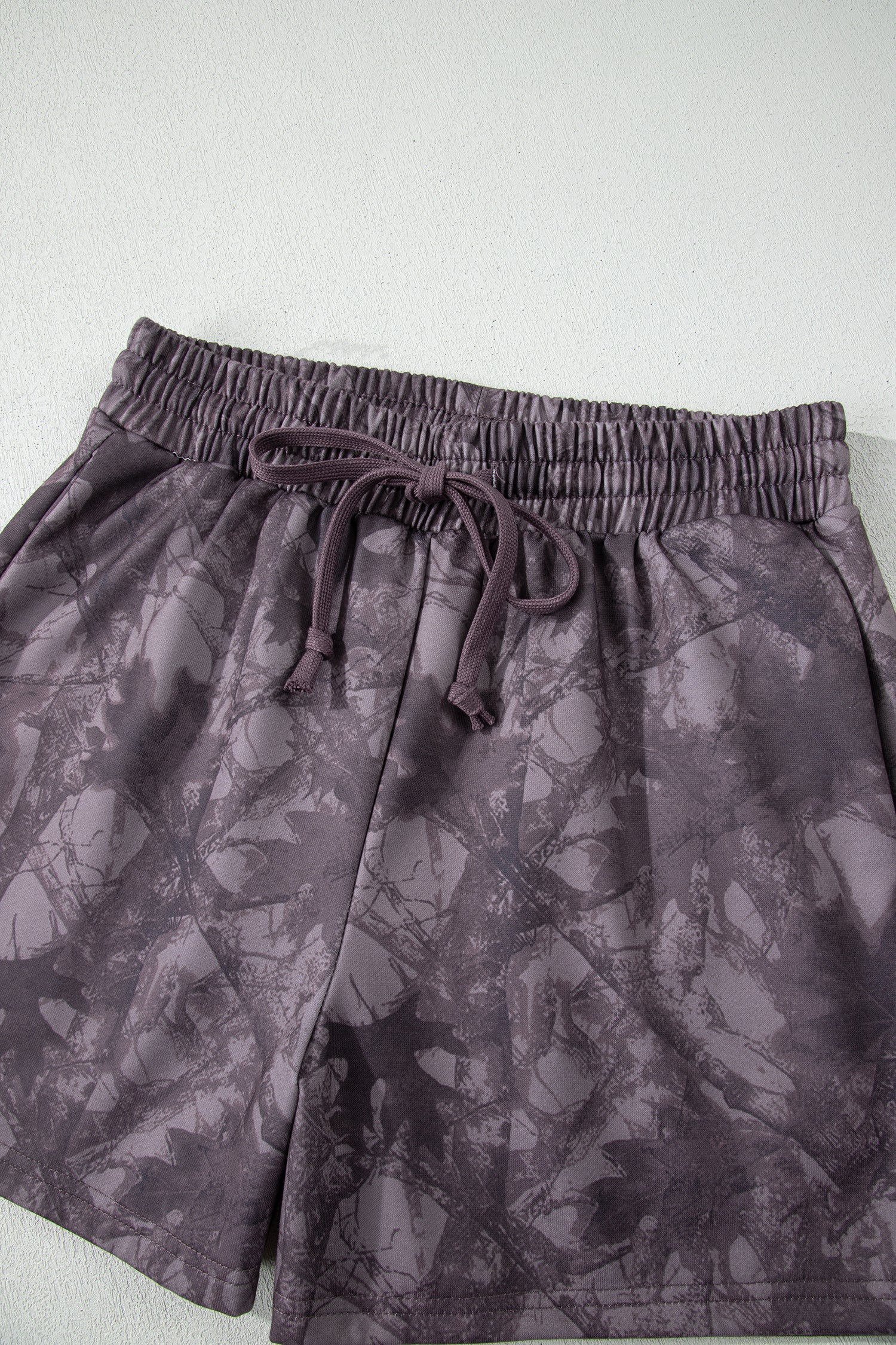Brown Abstract Woodland Camo Print Baggy Pullover Drawstring Shorts Set-Two Piece Sets/Short Sets-[Adult]-[Female]-2022 Online Blue Zone Planet