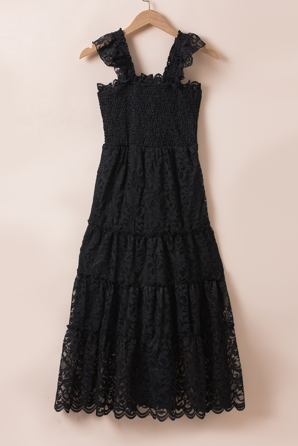 Black Lace Smocked Bodice Sleeveless Midi Dress Blue Zone Planet