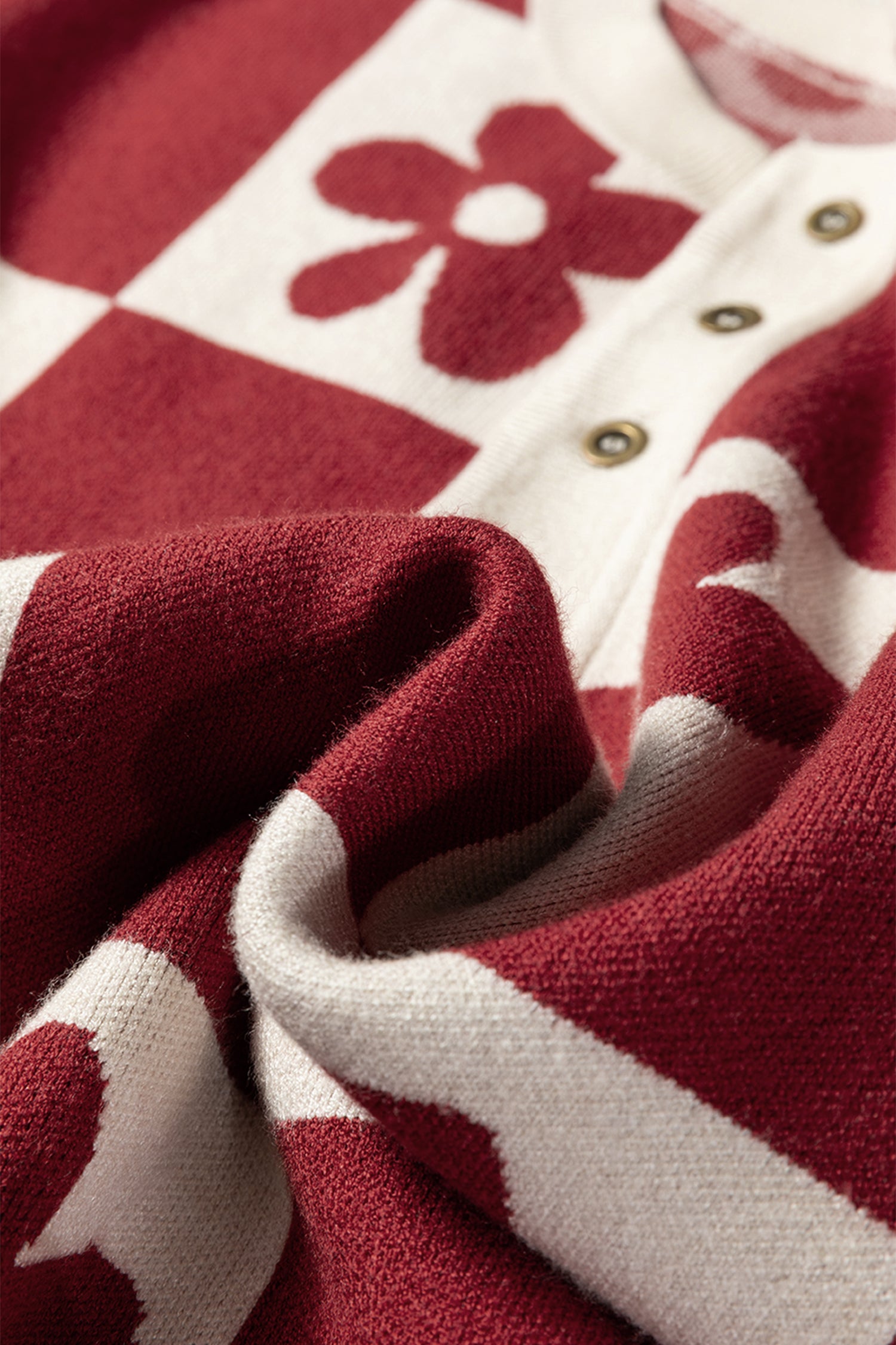 Thai Curry Flower Plaid Henley Baggy Sweater-TOPS / DRESSES-[Adult]-[Female]-2022 Online Blue Zone Planet