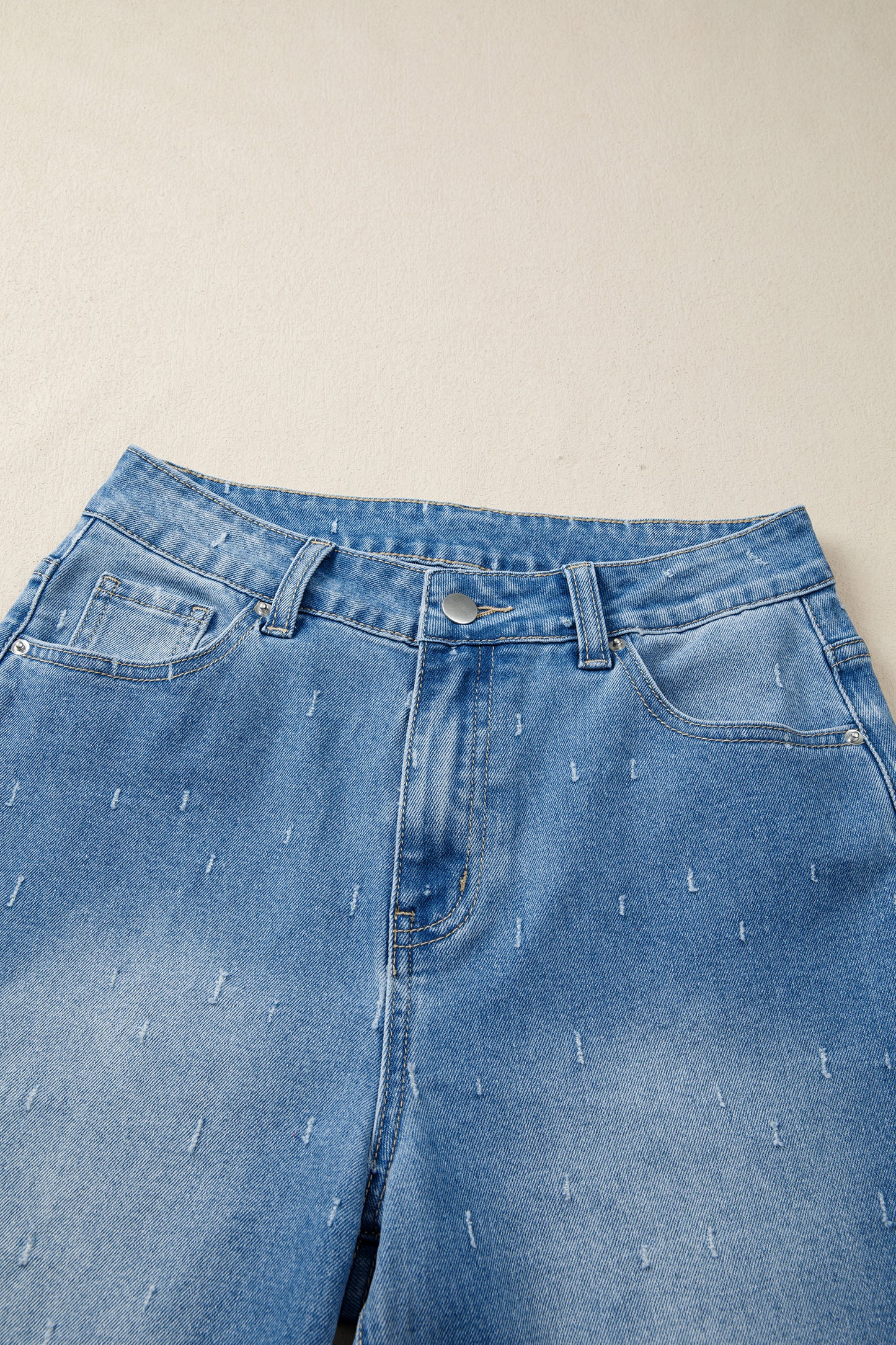 Mist Blue Distressed Detail Tummy Control Raw Hem Jeans-TOPS / DRESSES-[Adult]-[Female]-2022 Online Blue Zone Planet