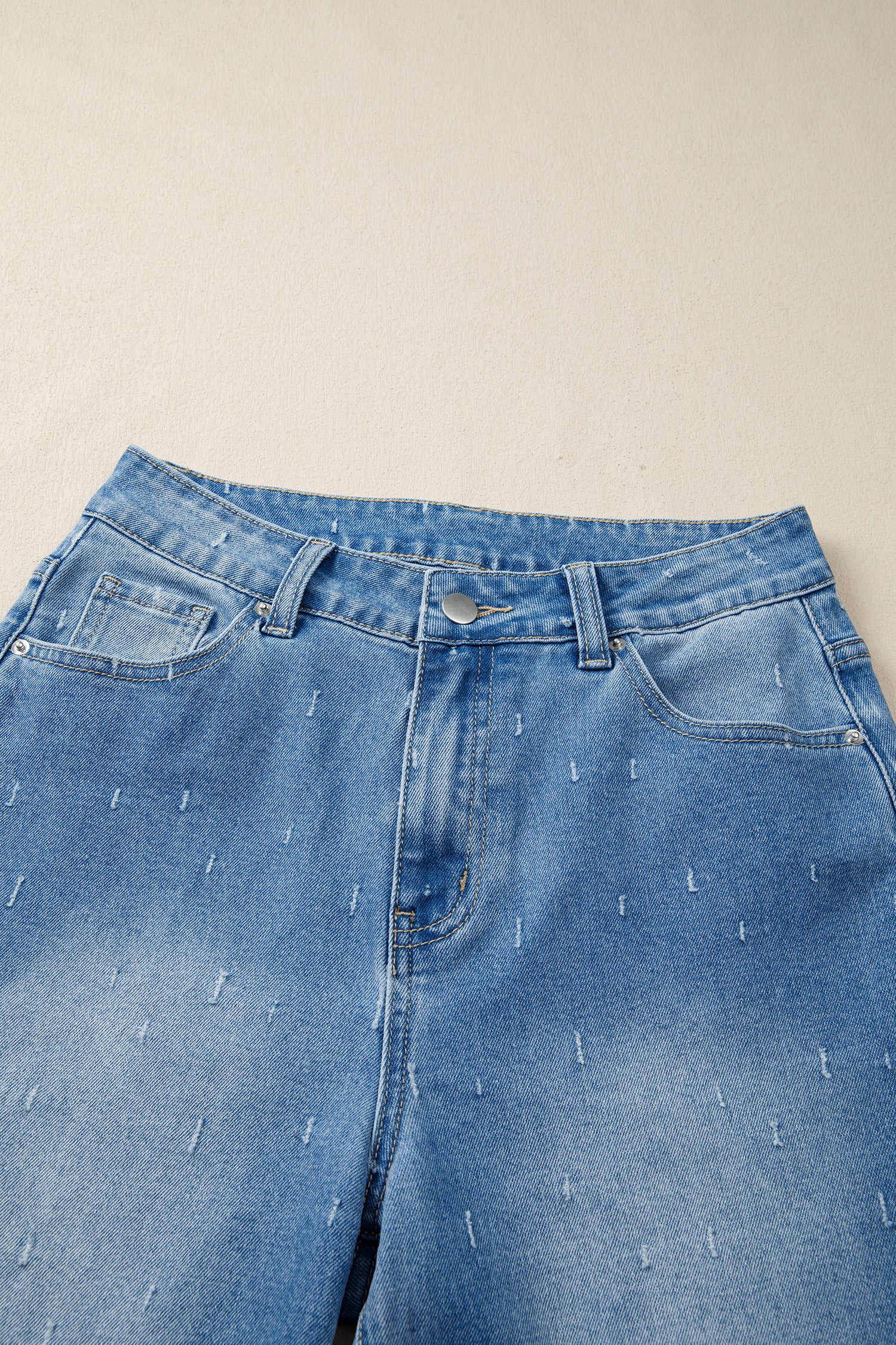 Mist Blue Distressed Detail Tummy Control Raw Hem Jeans-TOPS / DRESSES-[Adult]-[Female]-2022 Online Blue Zone Planet