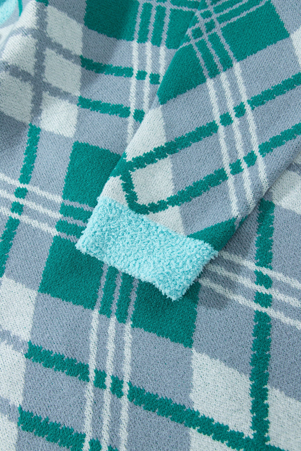 Green Plaid V Neck Long Sleeve Shift Cardigan Sweater-TOPS / DRESSES-[Adult]-[Female]-2022 Online Blue Zone Planet