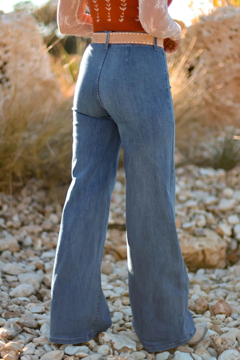 Ashleigh Blue Multi Buttons High Waist Wide Leg Jeans With Pockets-Bottoms/Jeans-[Adult]-[Female]-2022 Online Blue Zone Planet