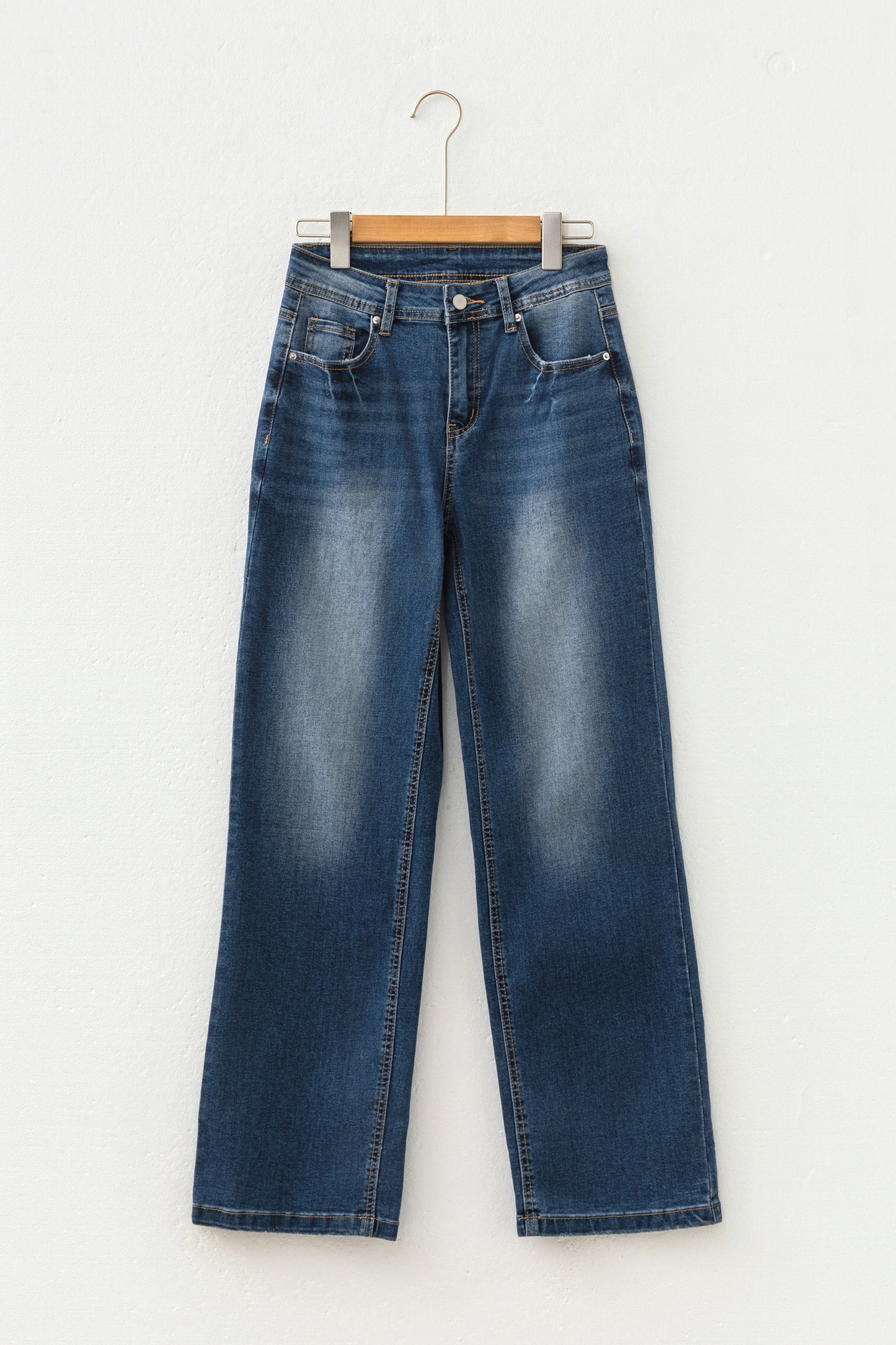 Ashleigh Blue Acid Washed Straight Leg Full Length Casual Jeans-Bottoms/Jeans-[Adult]-[Female]-2022 Online Blue Zone Planet