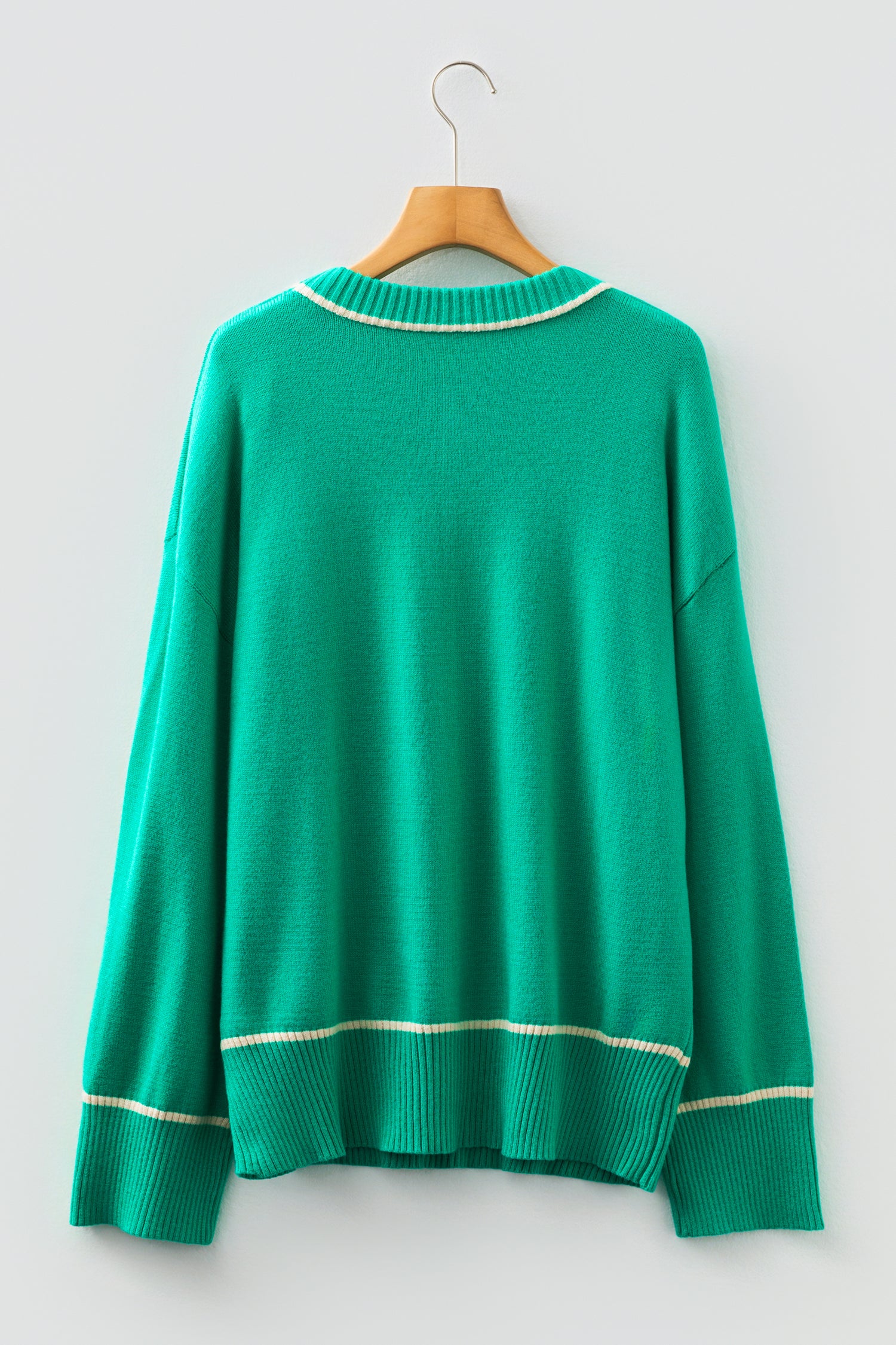 Sea Green Contrast Detail Drop Shoulder Baggy Sweater-TOPS / DRESSES-[Adult]-[Female]-2022 Online Blue Zone Planet