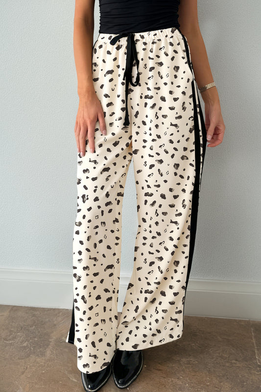 Beige Leopard Print Side Stripe Detail Loose Drawstring Pants-Bottoms/Pants & Culotte-[Adult]-[Female]-Beige-S-2022 Online Blue Zone Planet