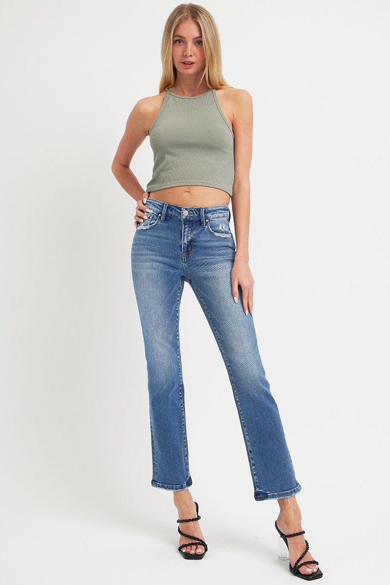 Blue Zone Planet | RISEN Full Size Mid Rise Ankle Straight Jeans with Pockets-BOTTOMS SIZES SMALL MEDIUM LARGE-[Adult]-[Female]-2022 Online Blue Zone Planet