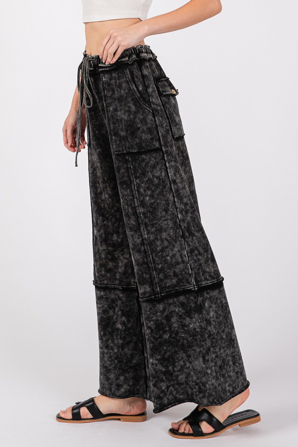 Blue Zone Planet | SAGE + FIG Mineral Washed Terry Wide Leg Pants-TOPS / DRESSES-[Adult]-[Female]-2022 Online Blue Zone Planet