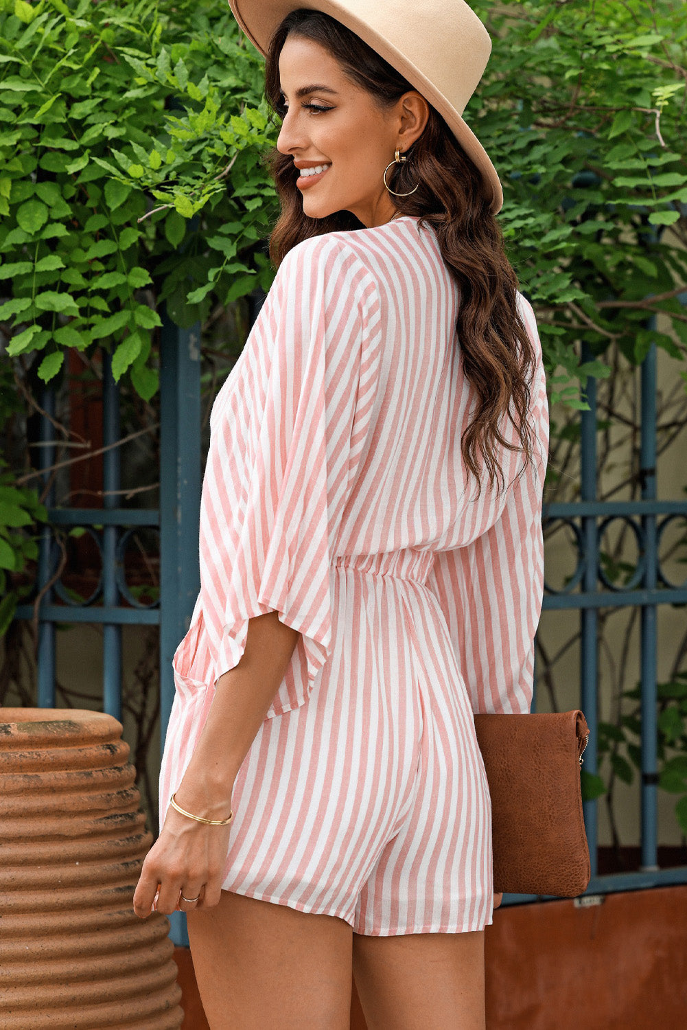 Blue Zone Planet | Bow Striped Kimono Sleeve Romper-TOPS / DRESSES-[Adult]-[Female]-2022 Online Blue Zone Planet