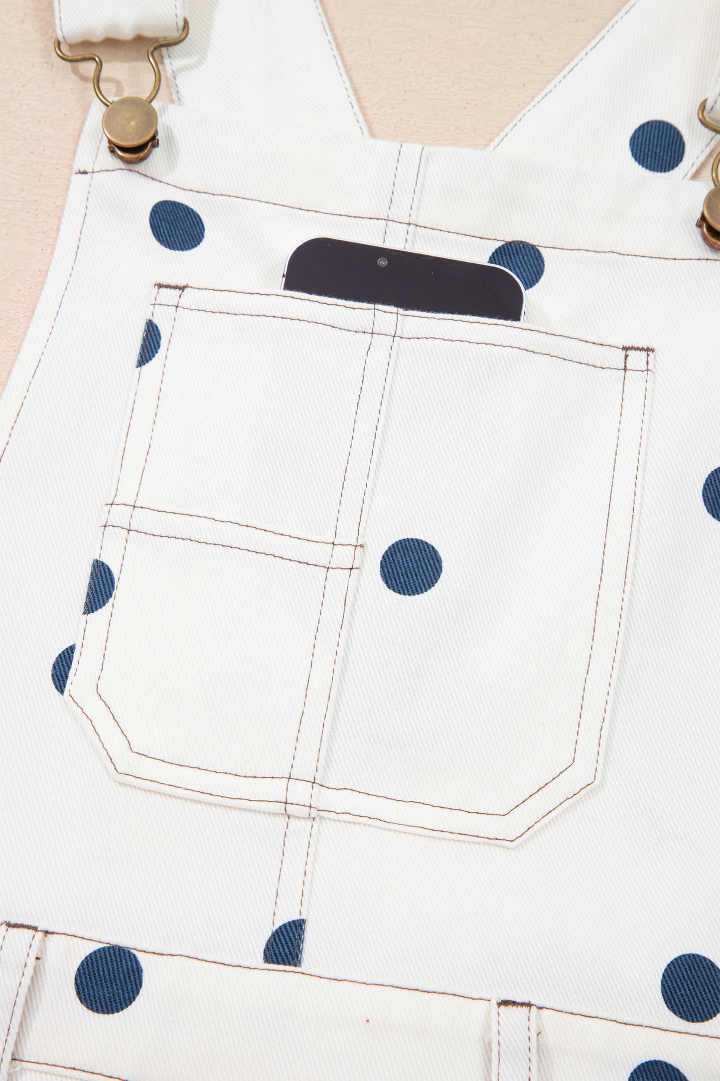 Jet Stream Polka Dot Print Bib Pocket Denim Barrel Overalls Jumpsuit-Bottoms/Jumpsuits & Rompers-[Adult]-[Female]-2022 Online Blue Zone Planet