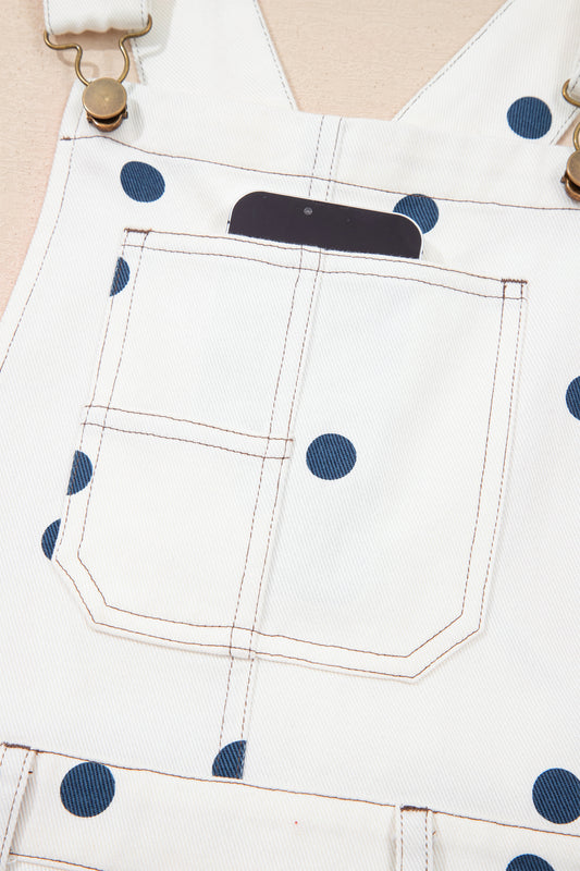 Jet Stream Polka Dot Print Bib Pocket Denim Barrel Overalls Jumpsuit-Bottoms/Jumpsuits & Rompers-[Adult]-[Female]-2022 Online Blue Zone Planet
