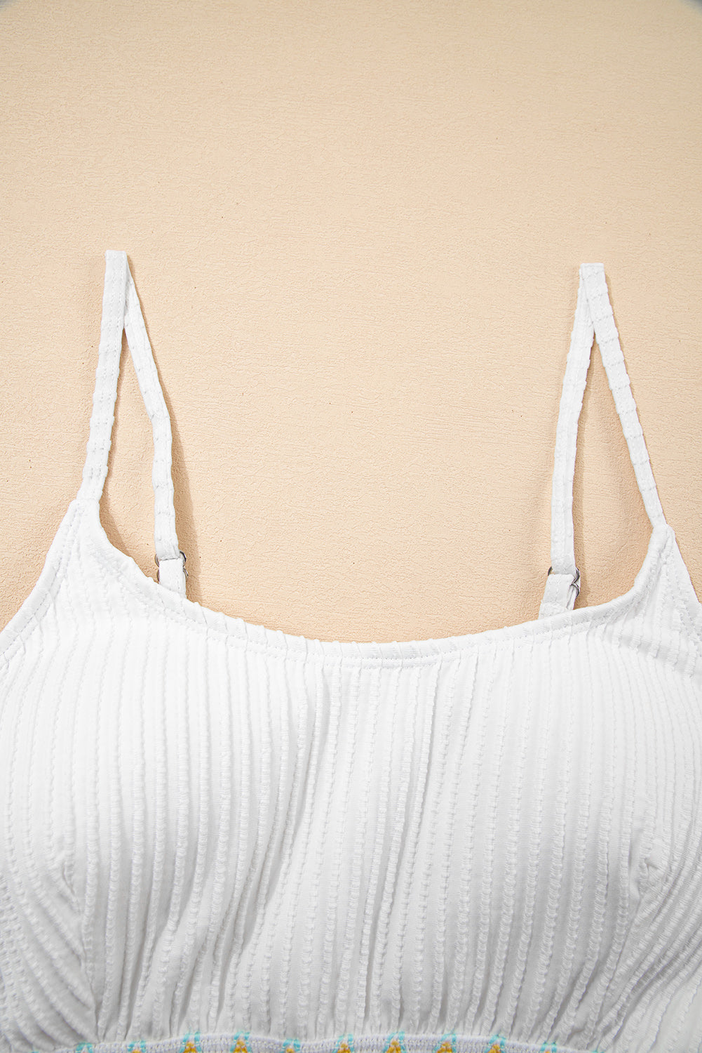 White Textured Contrast Banding Bikini High Waist 2Pcs Swimsuit-Swimwear/High Waisted Swimsuit-[Adult]-[Female]-2022 Online Blue Zone Planet