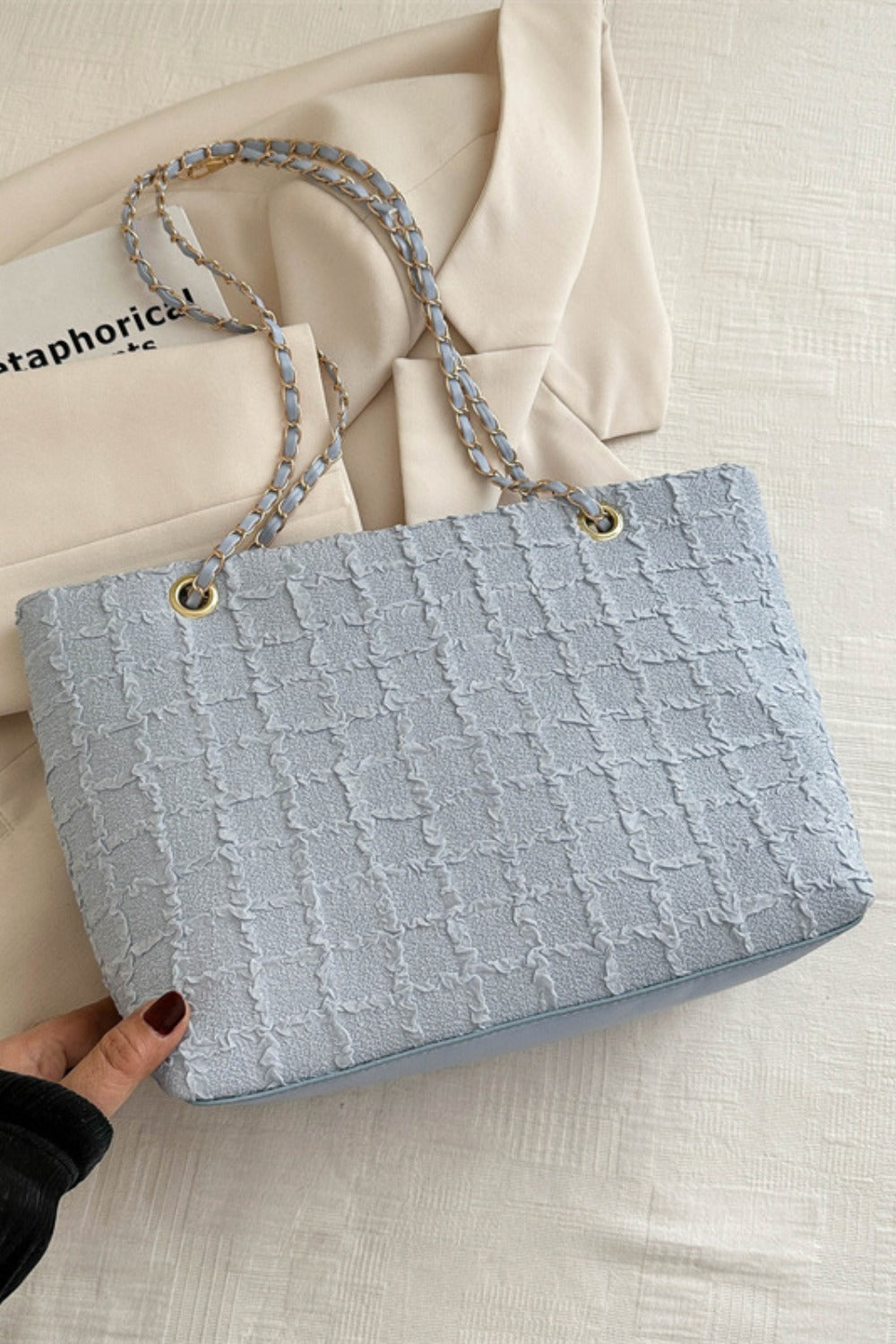 Polyester Texture Chain Tote bag-HANDBAGS-[Adult]-[Female]-Light Blue-One Size-2022 Online Blue Zone Planet