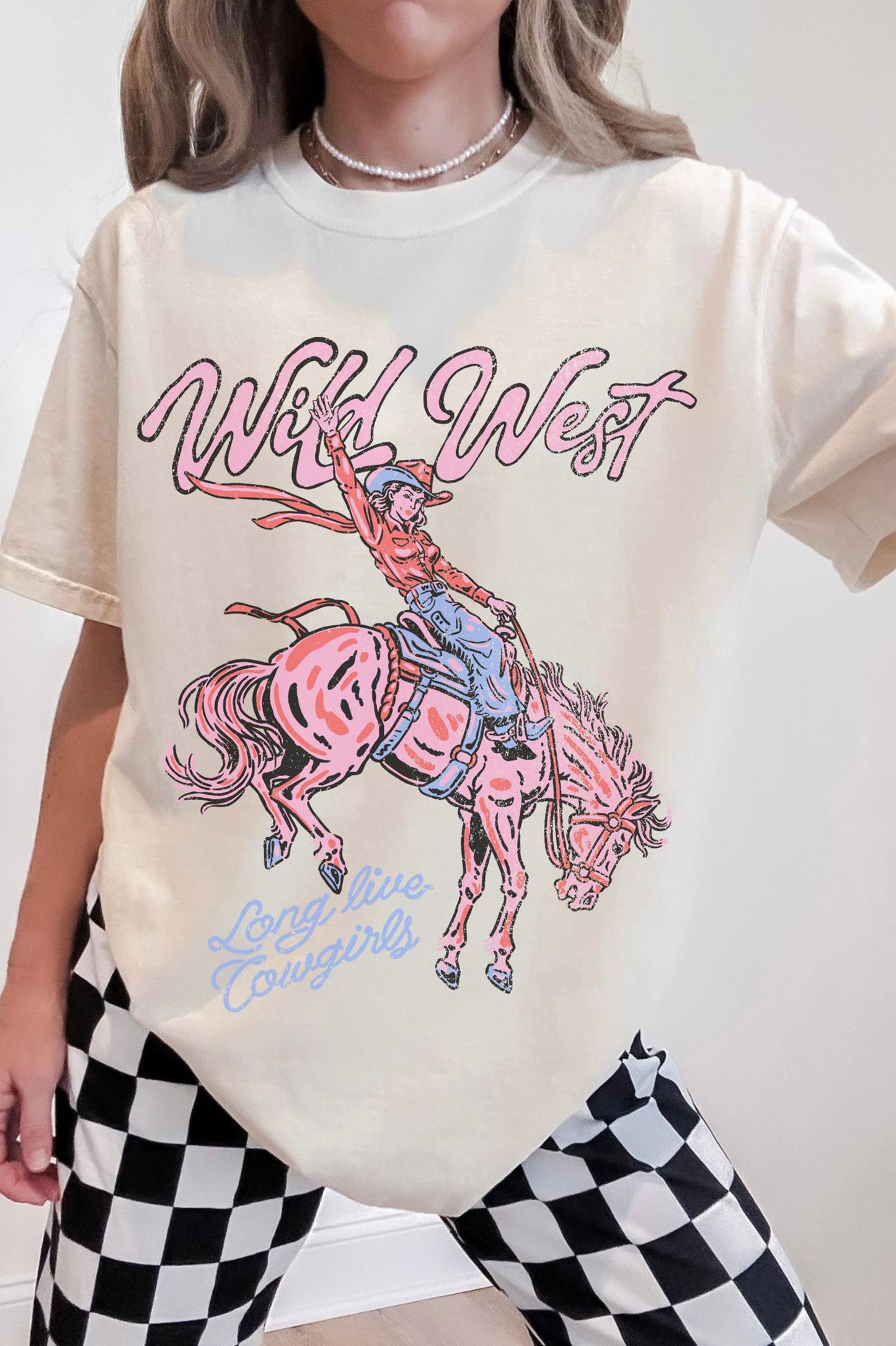 White Wild West Cowgirl Rodeo Graphic Tunic Tee-Graphic/Graphic Tees-[Adult]-[Female]-2022 Online Blue Zone Planet