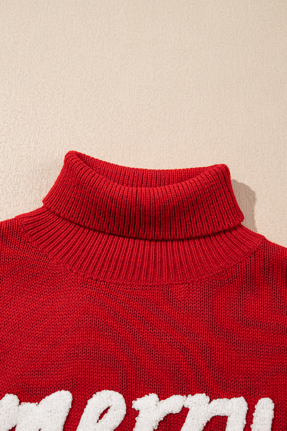 Blue Zone Planet | Racing Red Merry Graphic Sequin Sleeves Christmas Turtleneck Sweater-Sweaters & Cardigans/Sweaters-[Adult]-[Female]-2022 Online Blue Zone Planet