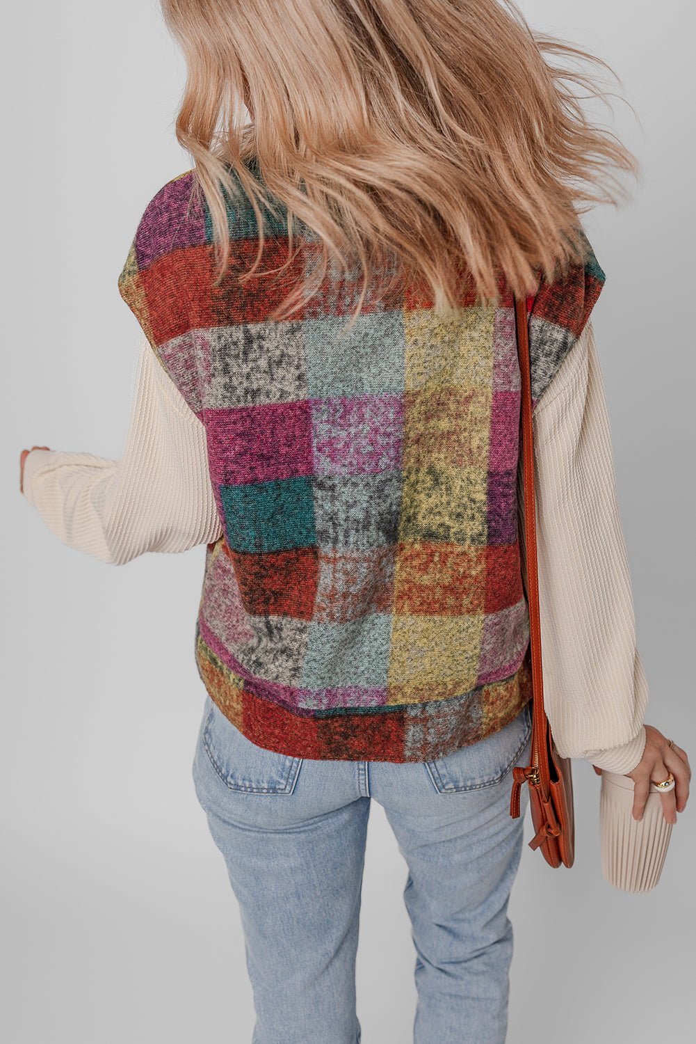 Multicolor Plaid Print Side Pockets Zipped Loose Vest-Outerwear/Vests-[Adult]-[Female]-2022 Online Blue Zone Planet