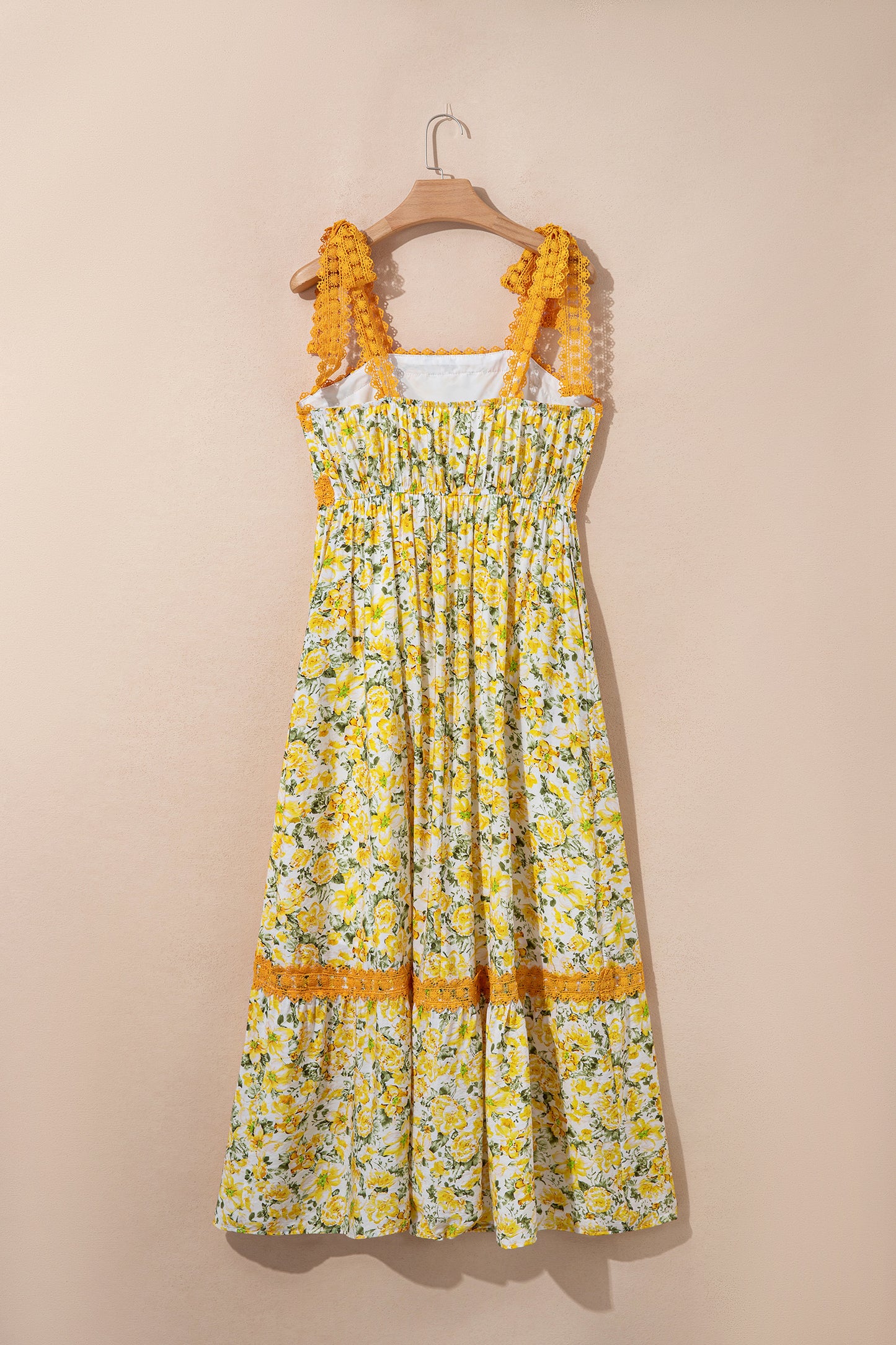 Banana Cream Floral Lace Tied Strap Empire Waist Maxi Dress-TOPS / DRESSES-[Adult]-[Female]-2022 Online Blue Zone Planet