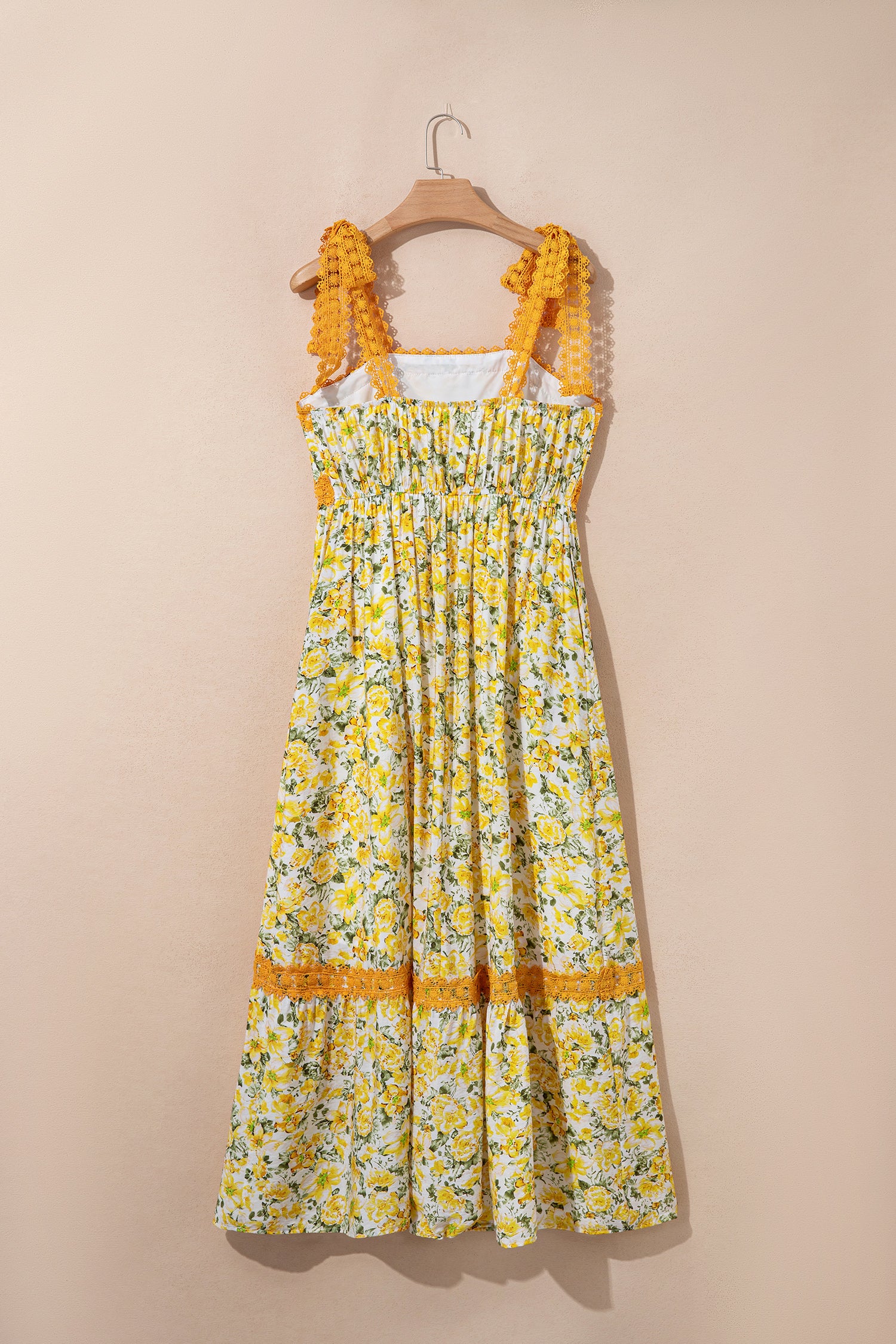 Banana Cream Floral Lace Tied Strap Empire Waist Maxi Dress-TOPS / DRESSES-[Adult]-[Female]-2022 Online Blue Zone Planet