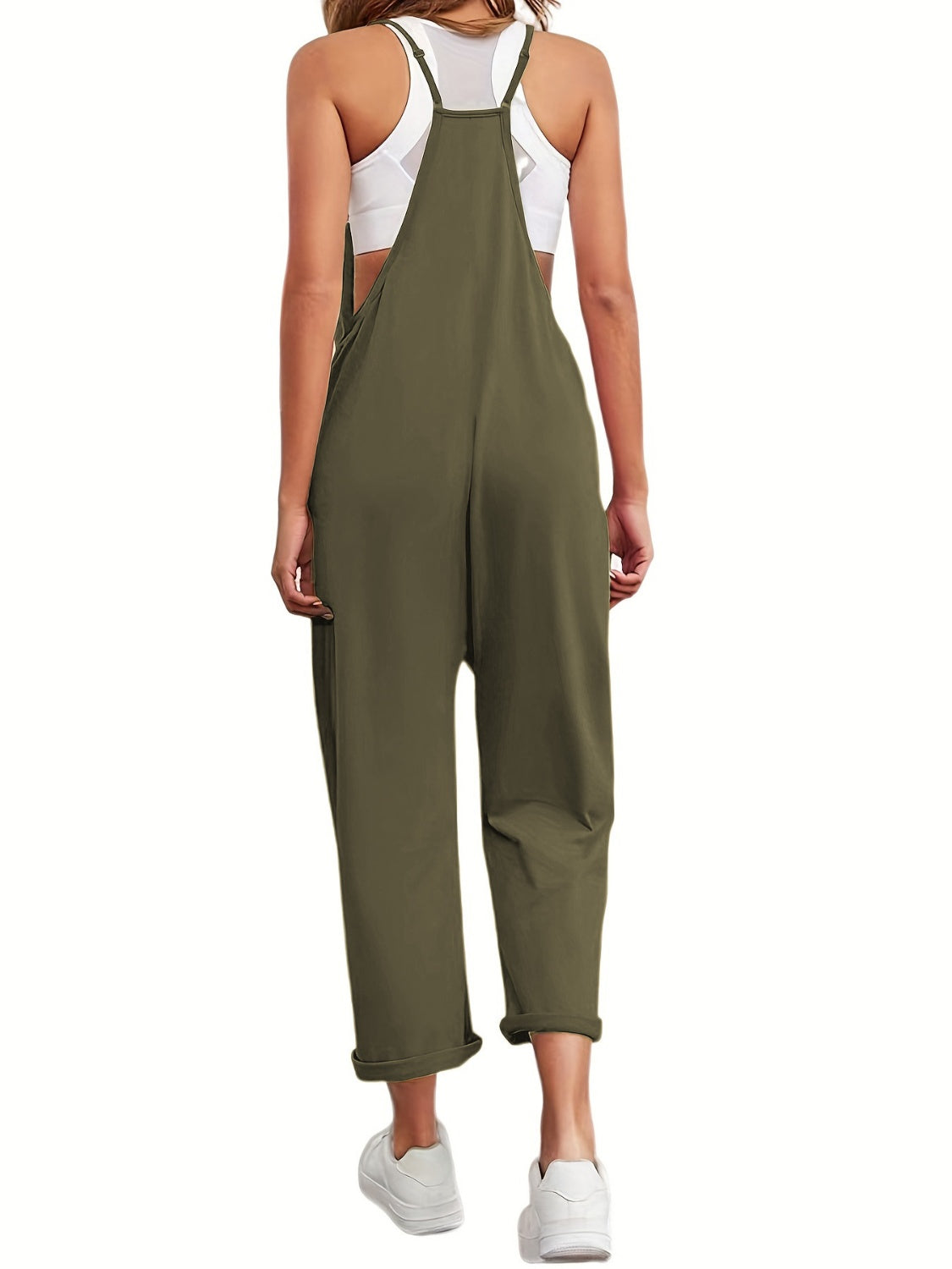 Full Size Spaghetti Strap Straight Leg Jumpsuit with Pockets-[Adult]-[Female]-2022 Online Blue Zone Planet